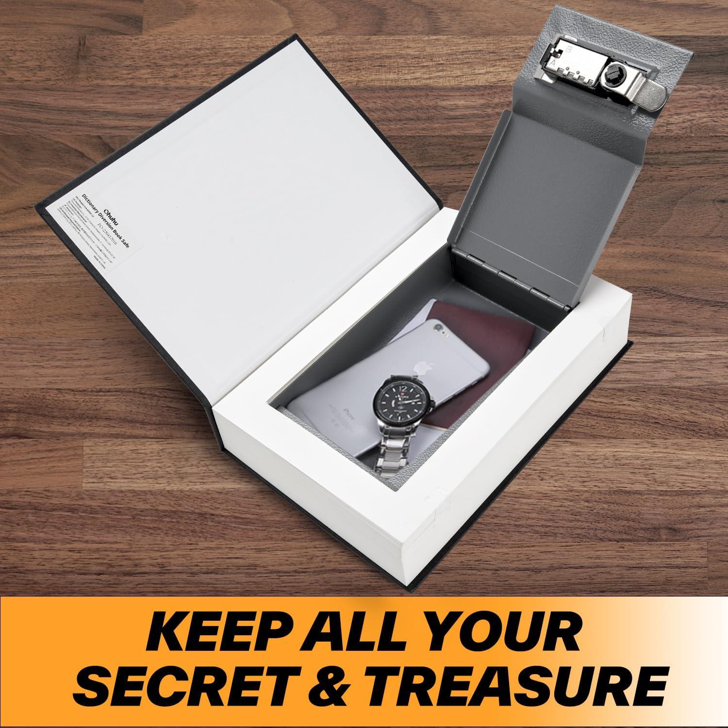 Book Safe Box with Combination Lock, Ohuhu Upgrade Dictionary Diversion Safe Secret Hidden Box for Home Office, Portable Safe Box for Money Cash Jewelry