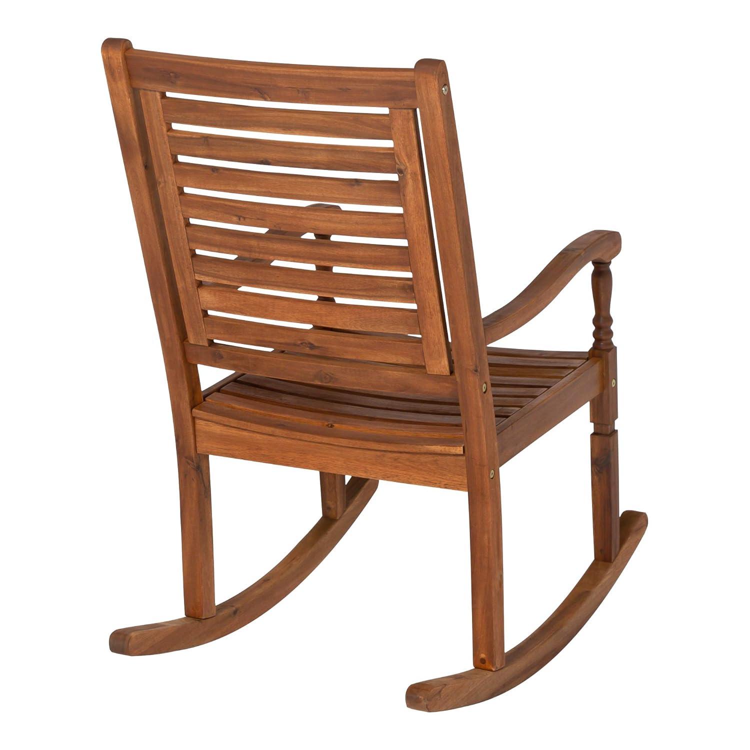 Walker Edison Solid Wood Outdoor Patio Rocking Chair, Brown