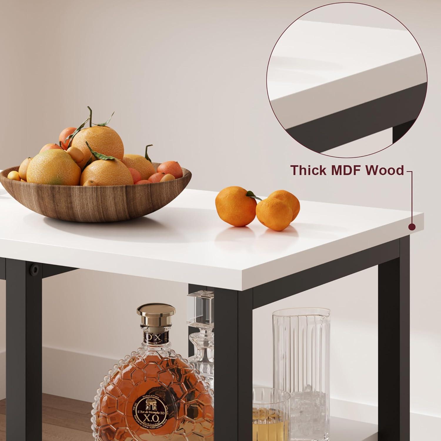 White and Black MDF and Metal Pub Table Set with Shelves