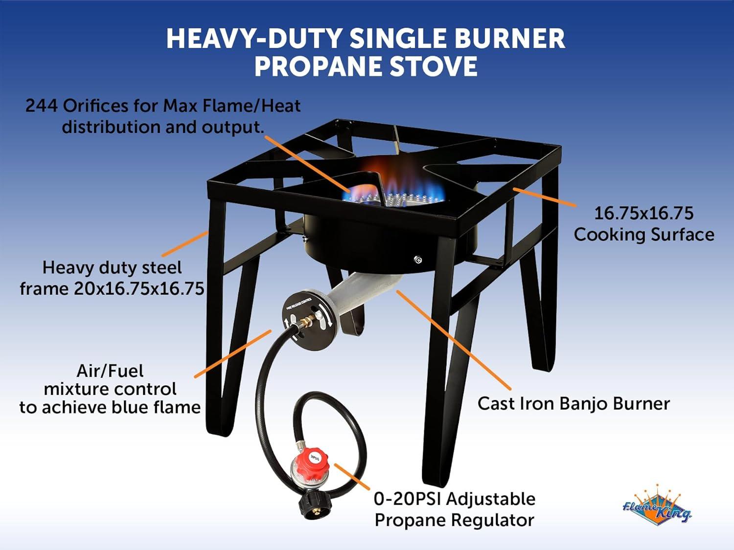 Flame King 200K BTU Single-Burner Portable Gas Stove, Bayou Cooker & Turkey Fryer