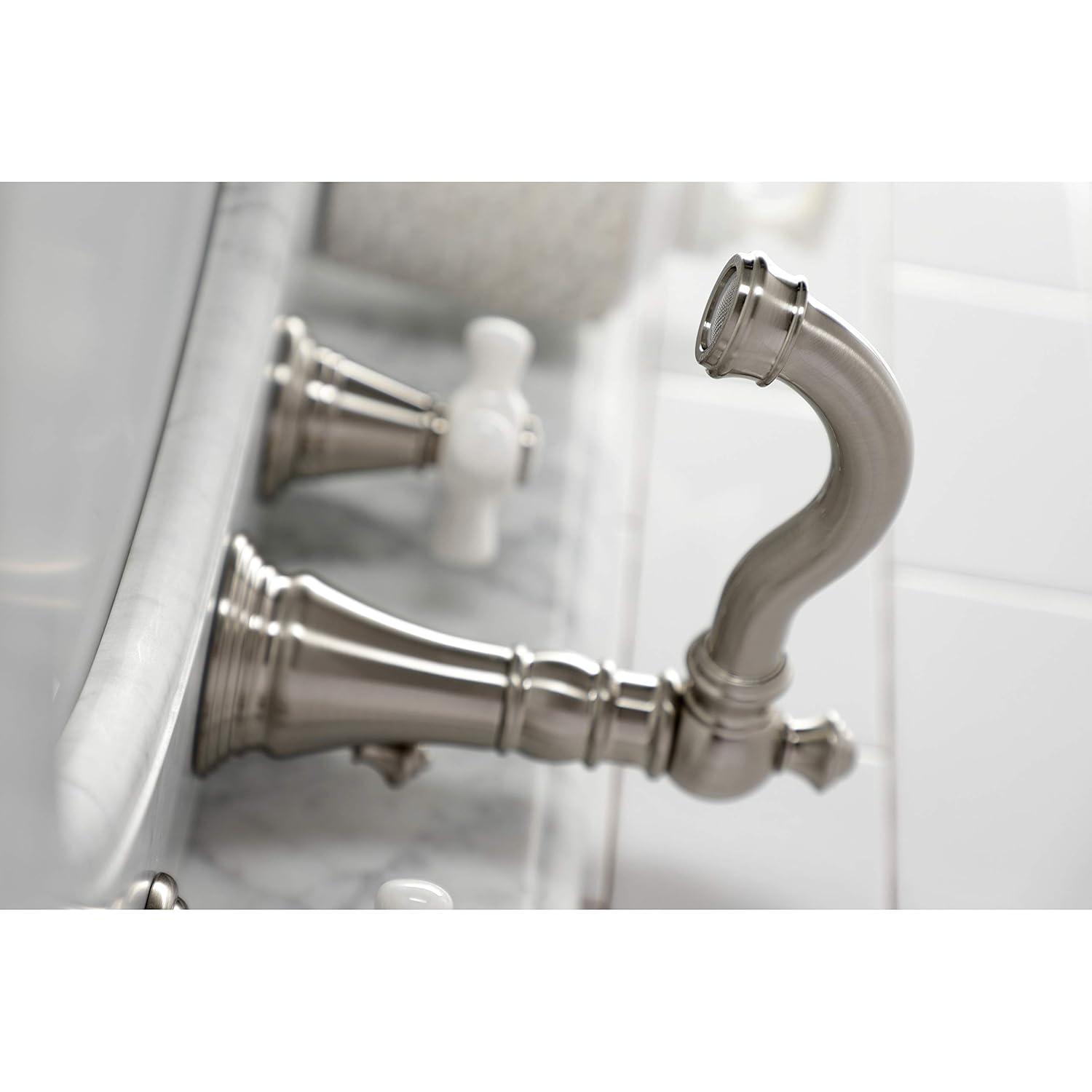 Kingston Brass American Classic Two-Handle 3-Hole Deck Mount Widespread Bathroom Faucet with Pop-Up Drain