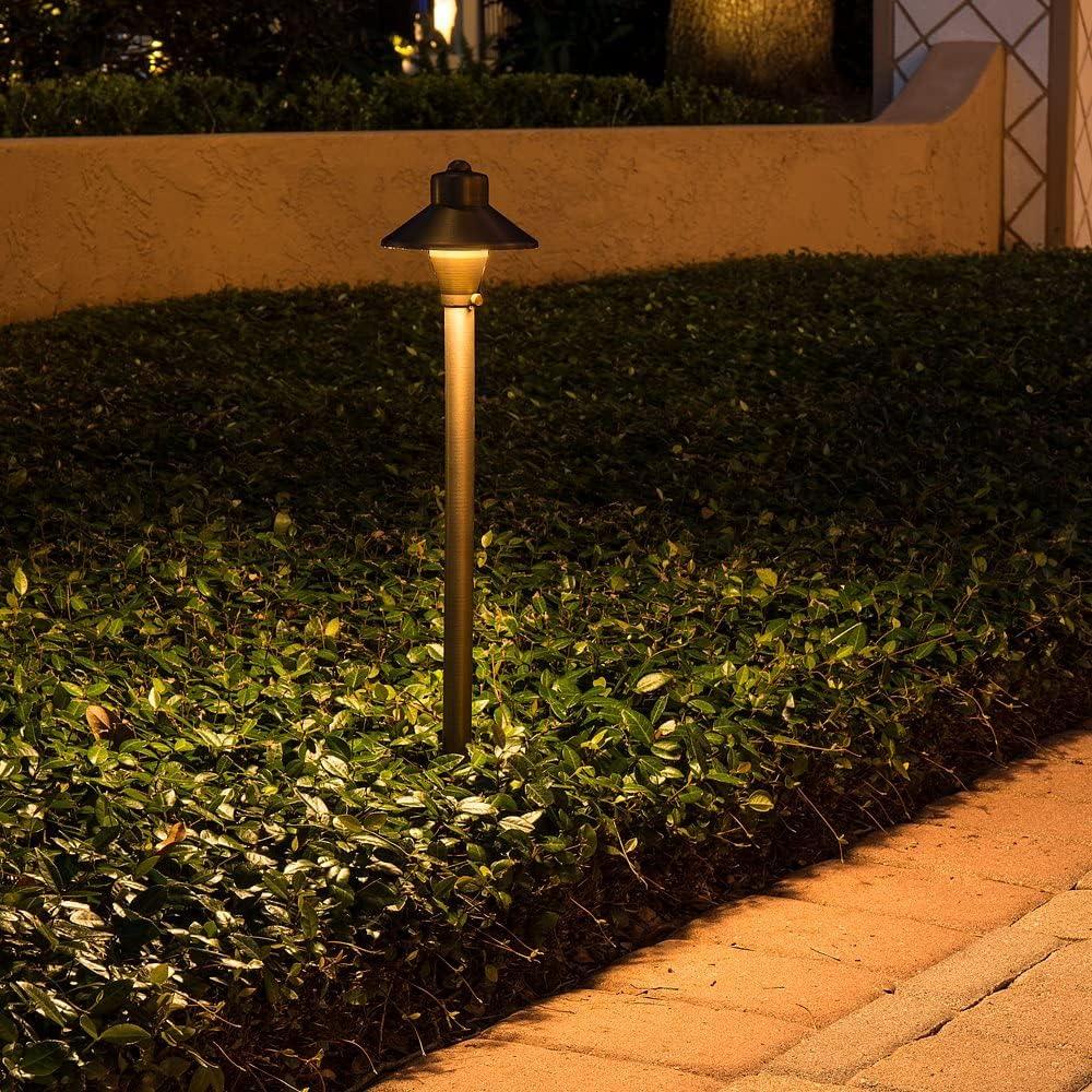 VOLT Flat Hat 12V Brass Path Light (5" Shade, 25" Tall)