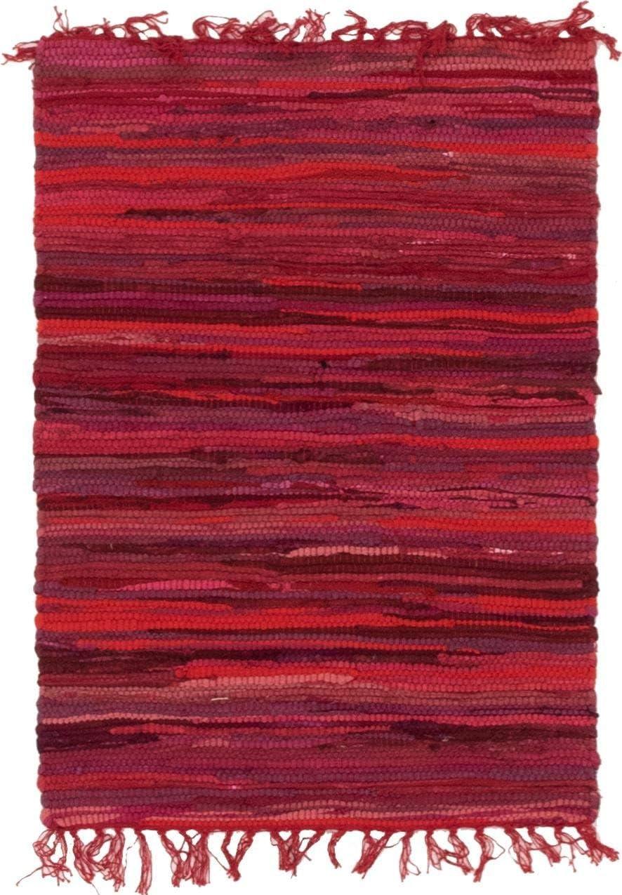 Presley Striped Hand-Knotted Cotton Red Area Rug