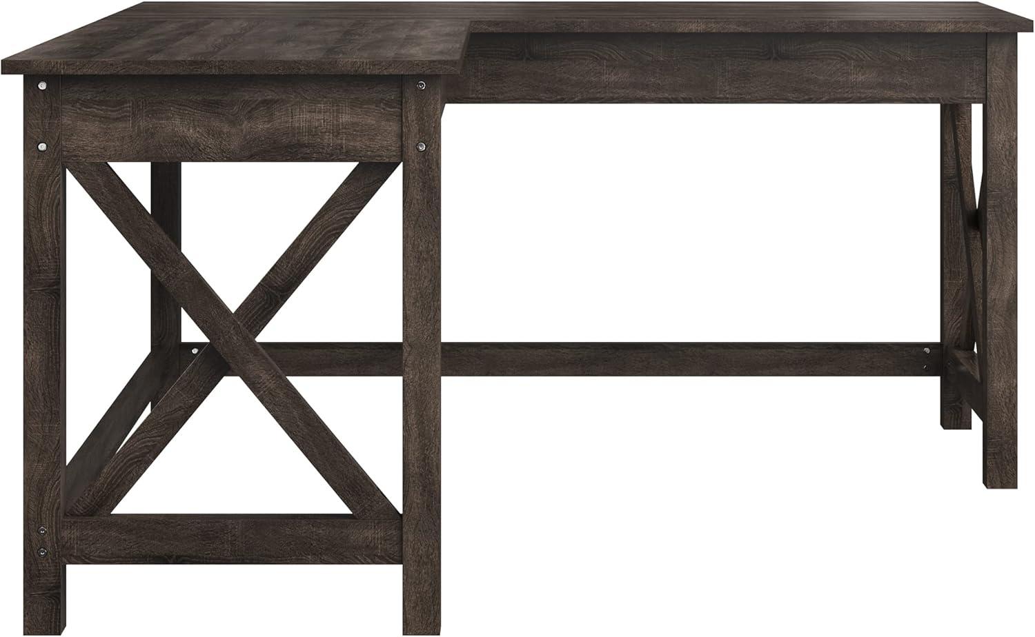 Lavish Home 59" L-Shaped Farmhouse Style Desk with Return for Home Office in Dark Gray Oak Finish