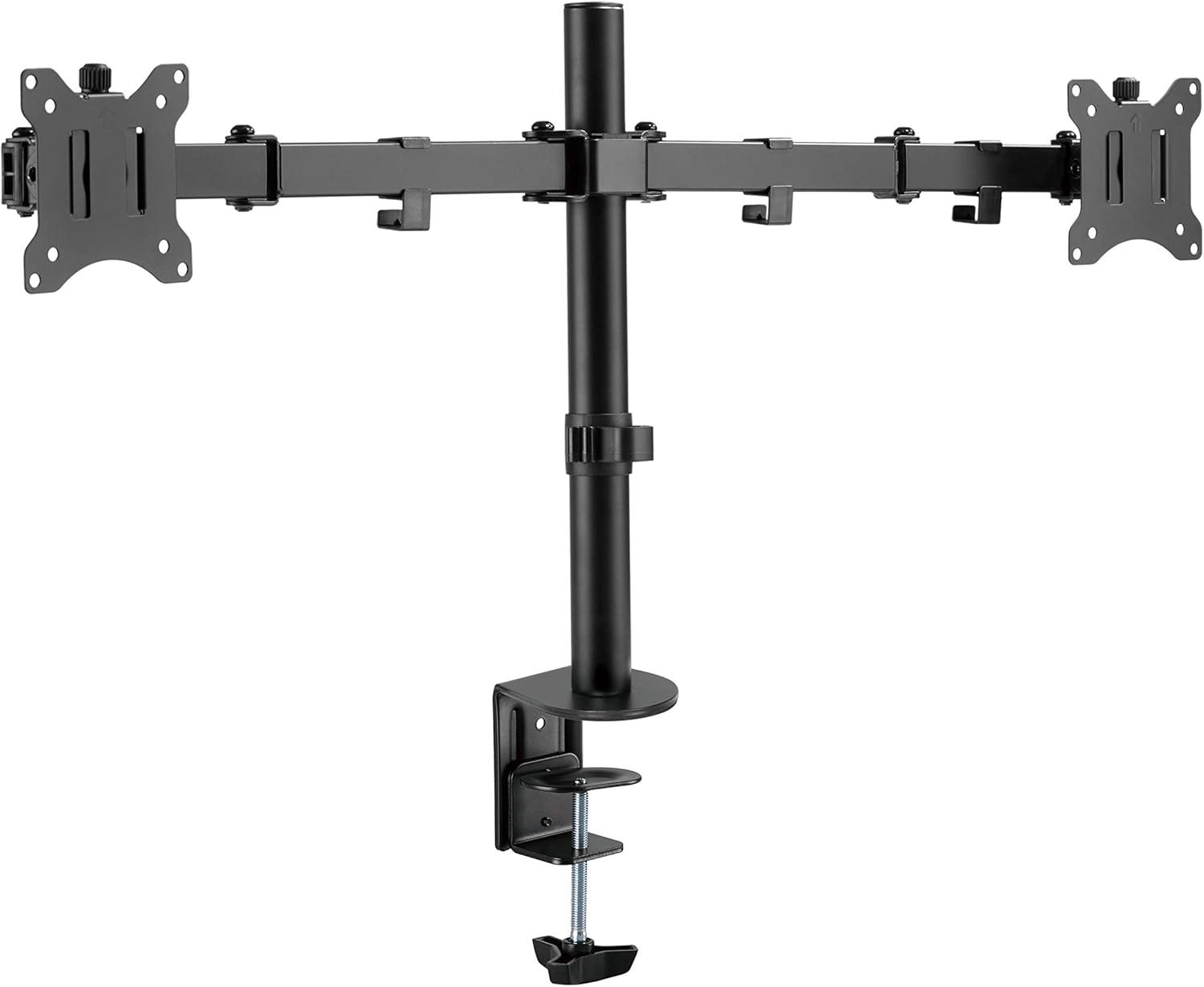 Black Steel Dual Monitor Desk Mount with Easy Clamp