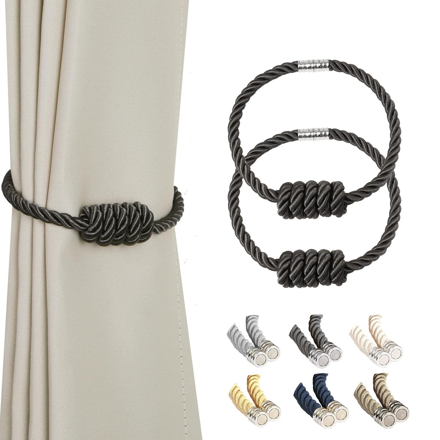 QIUYI Magnetic Jute Curtain Tiebacks, Decorative Drapery Holdbacks Bohemian Style Woven Tie-Backs with Exquisite Knot (Jute, 2 Pack)