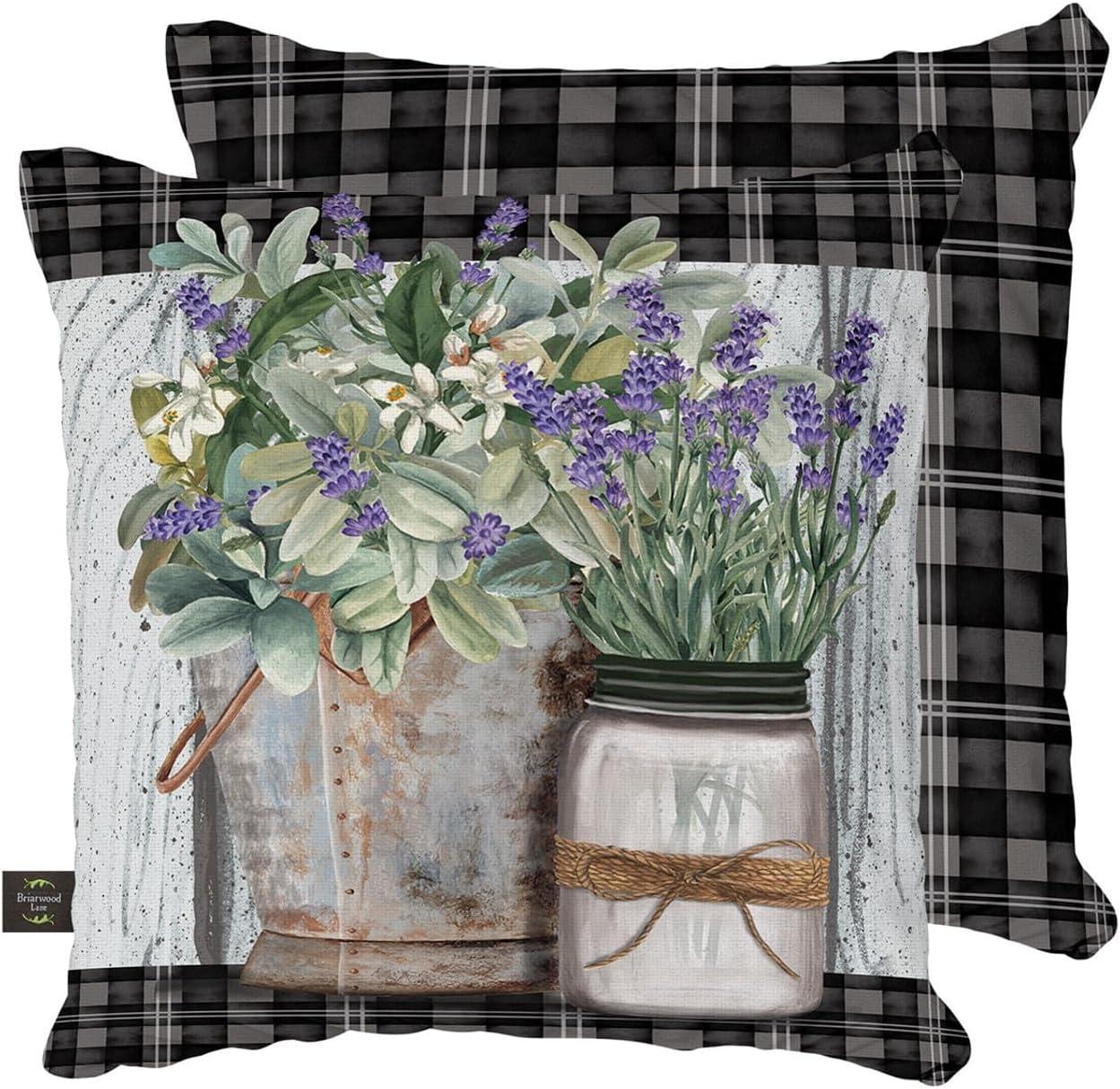 Farmhouse Black and Gray Weather Resistant Square Cushion