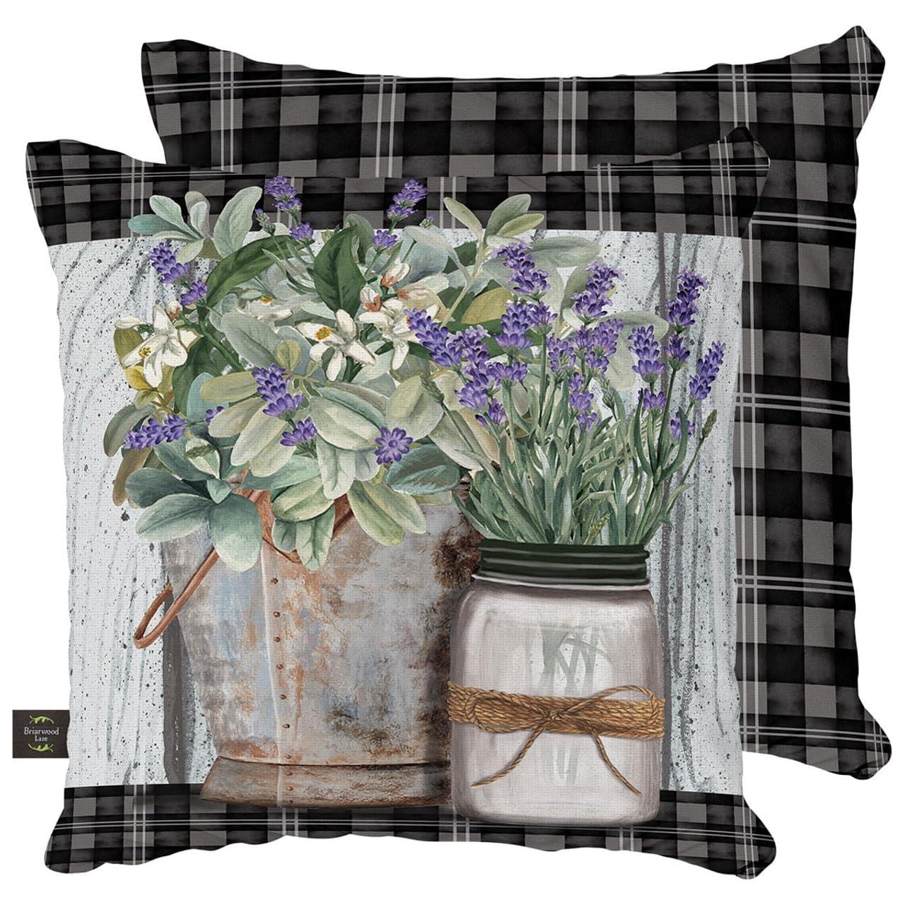 Farmhouse Black and Gray Weather Resistant Square Cushion