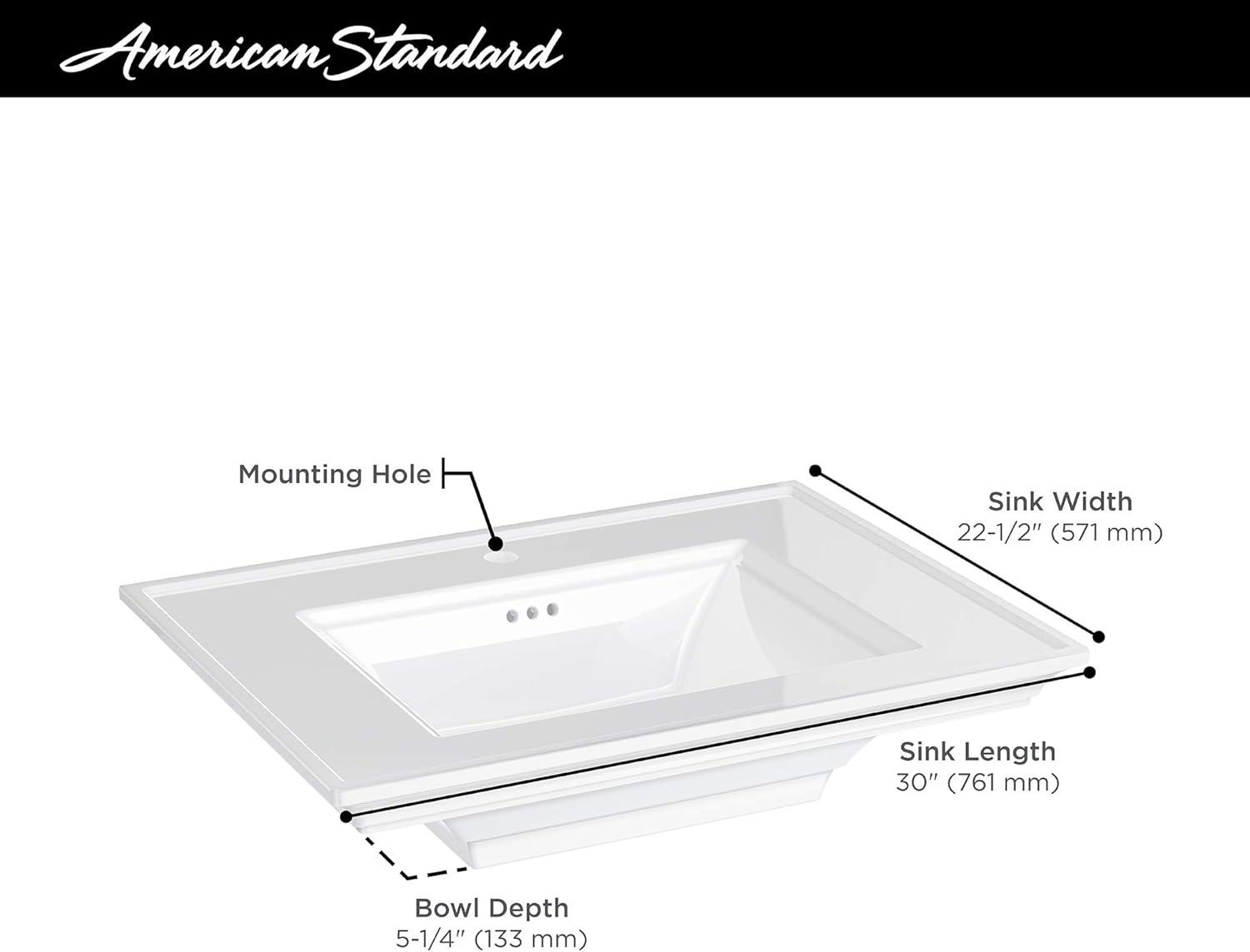 White Ceramic Rectangular Pedestal Sink with Overflow