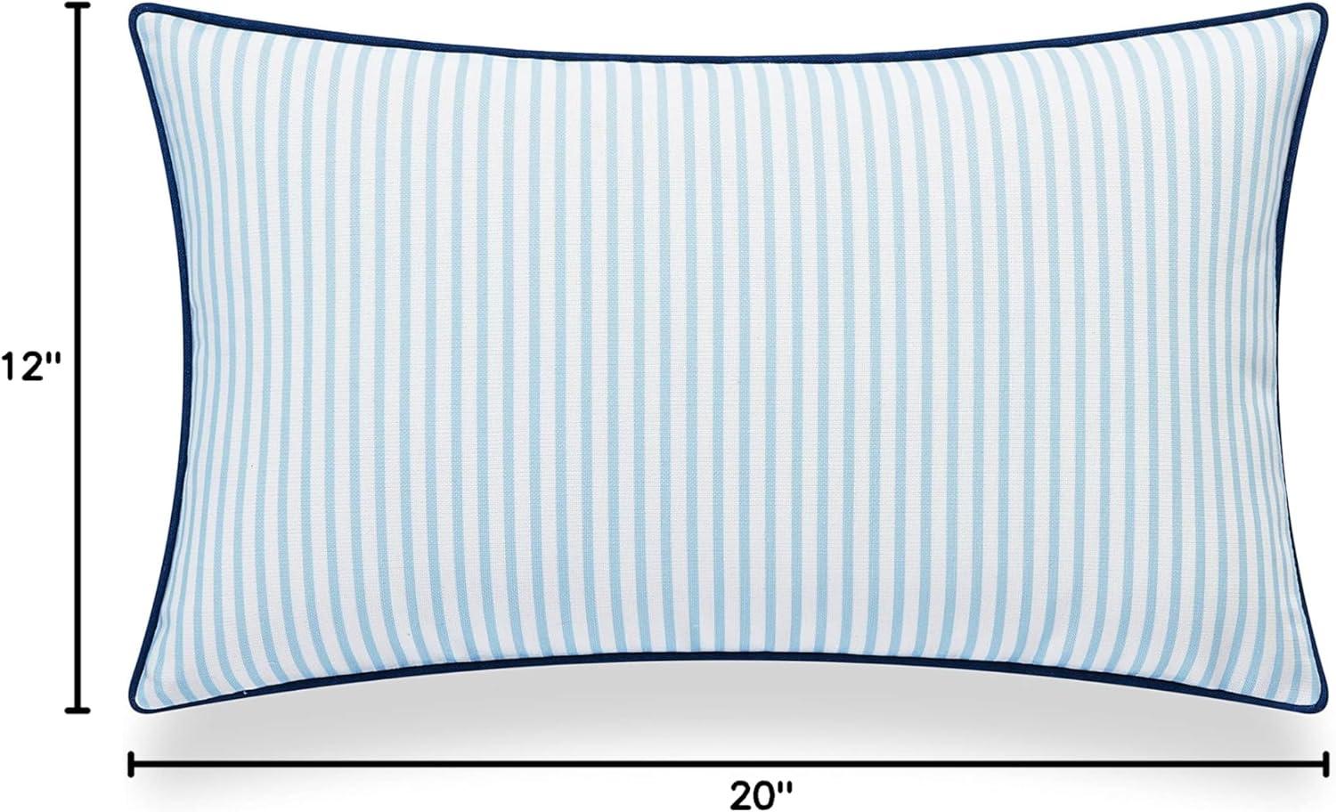 Hofdeco Premium Coastal Hampton Style Patio Indoor Outdoor Lumbar Pillow Cover Only, 12"x20" Water Resistant for Backyard, Couch, Blue Stripe