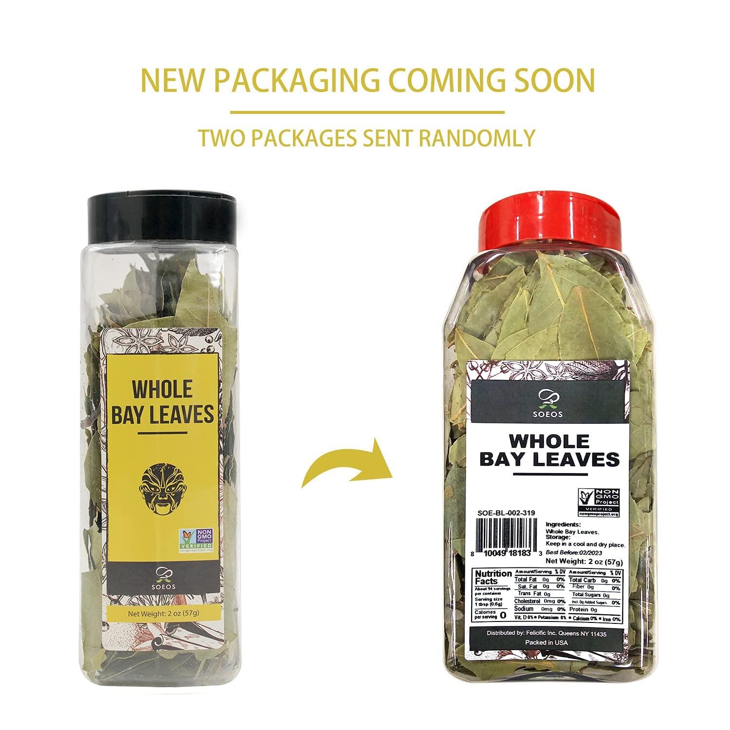 Soeos Whole Bay Leaves 2oz, Dried Laurel, Non-GMO Verified, Herb for Marinades, Stews and Soups
