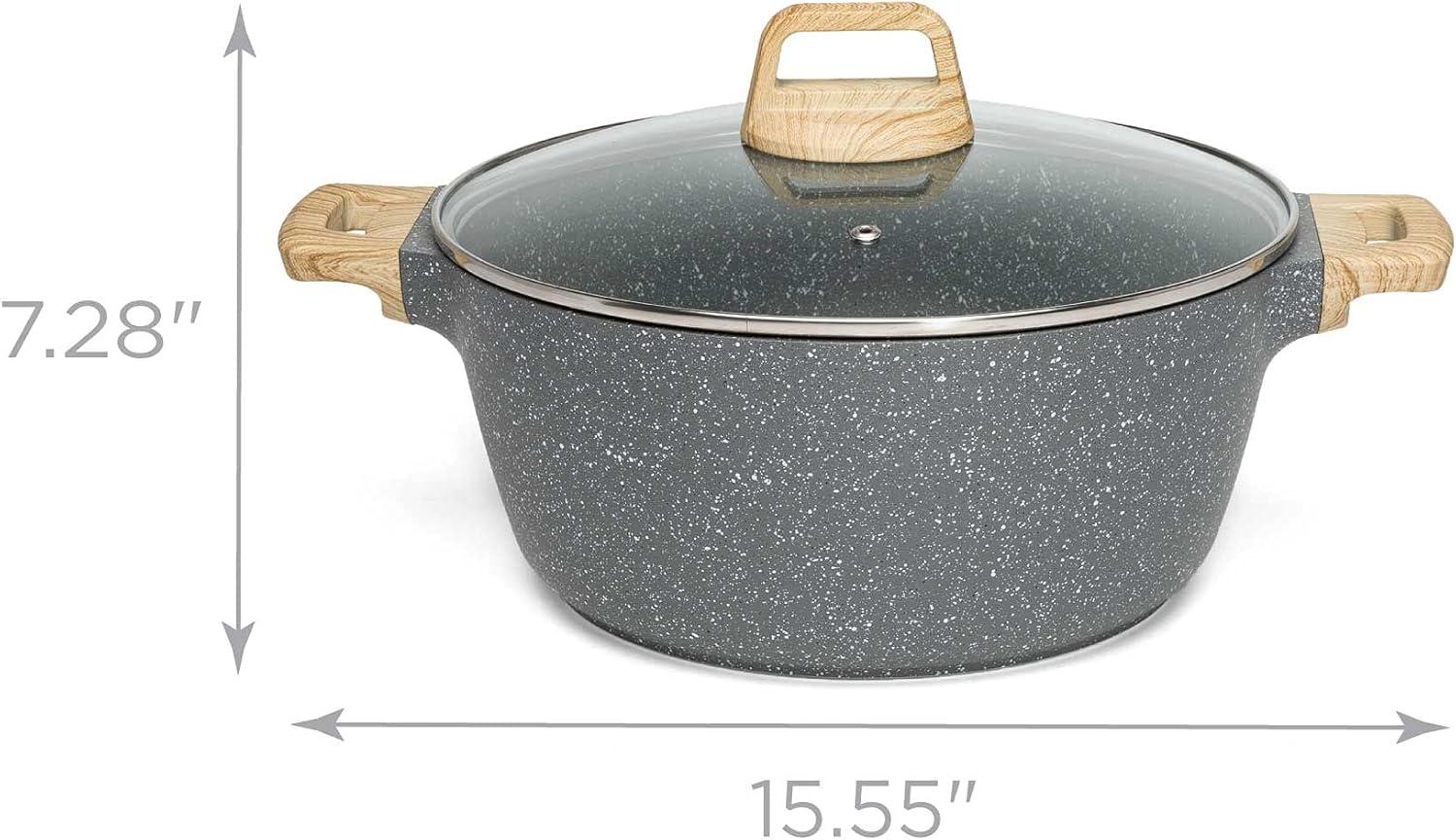 6-Quart Gray Aluminum Non-Stick Casserole with Glass Lid