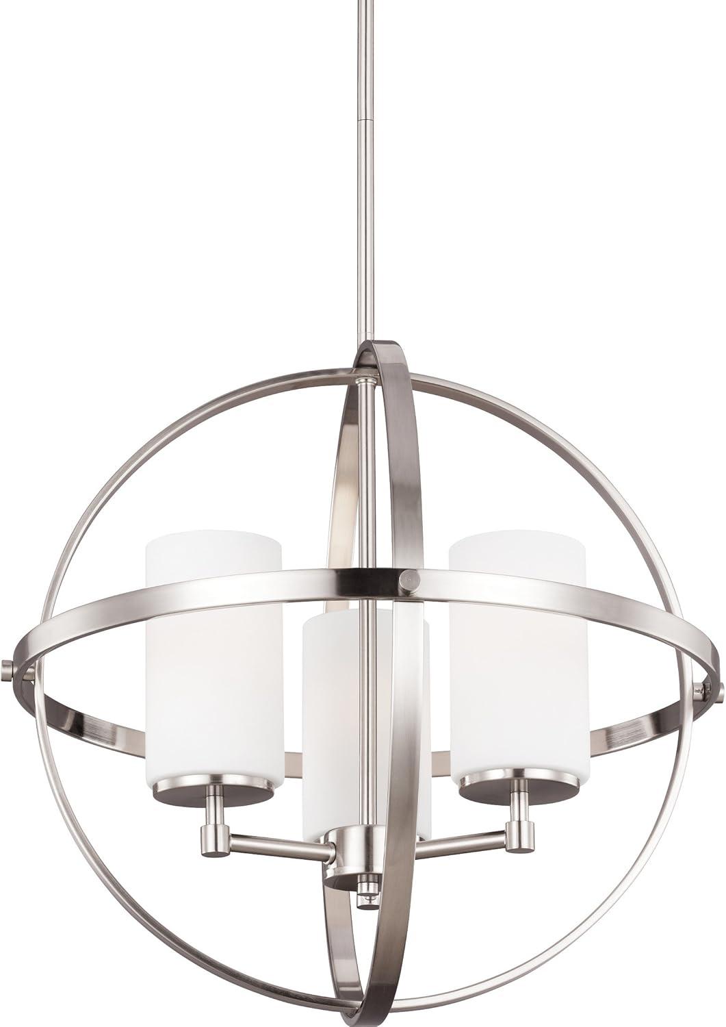 Alturas 3-Light Brushed Nickel Modern Dining Room Hanging Globe Chandelier with Etched White Glass