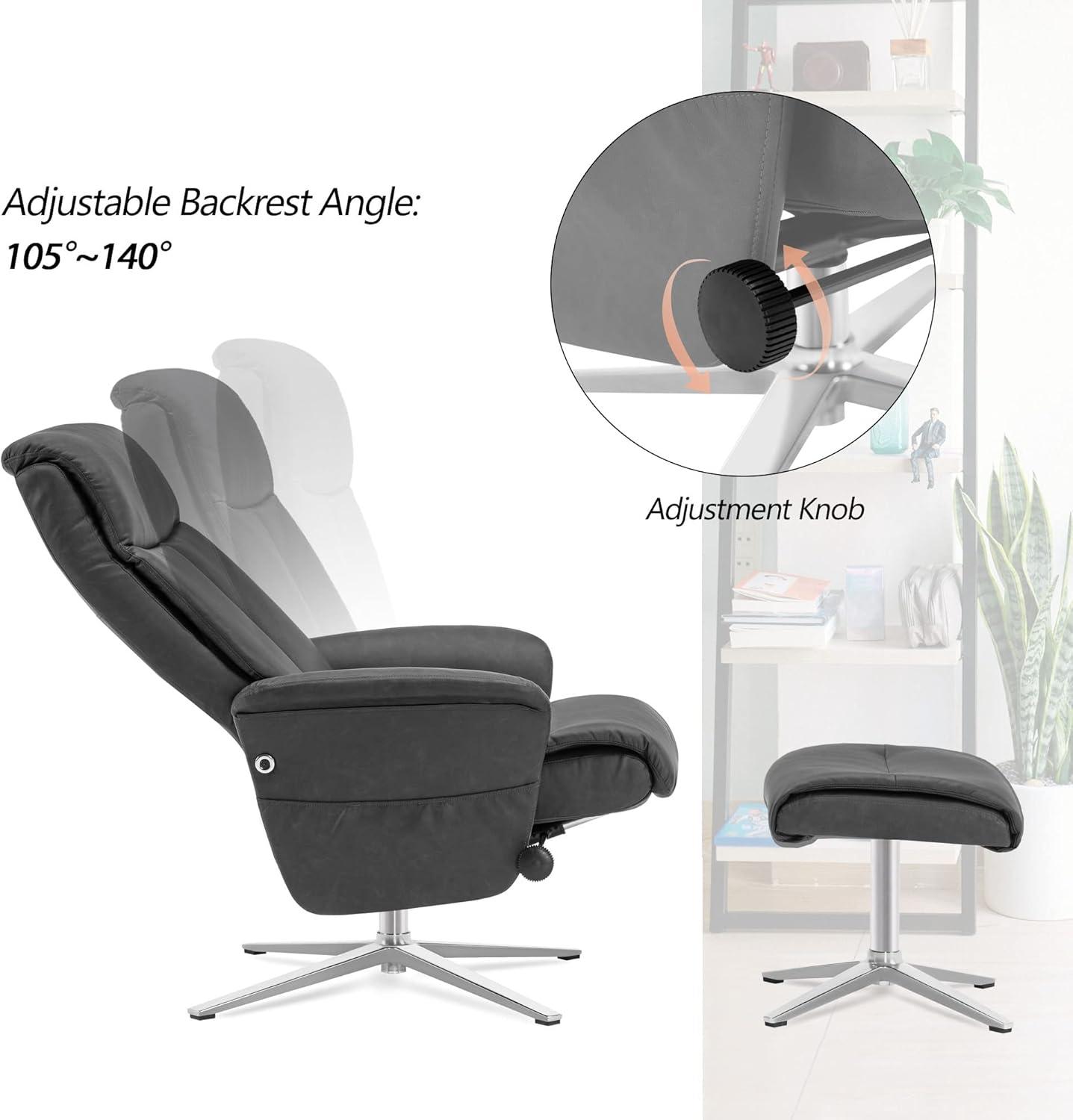 MCombo Recliner with Ottoman, Adult Faux Leather Living Room Chair with Adjustable Backrest and Ottoman