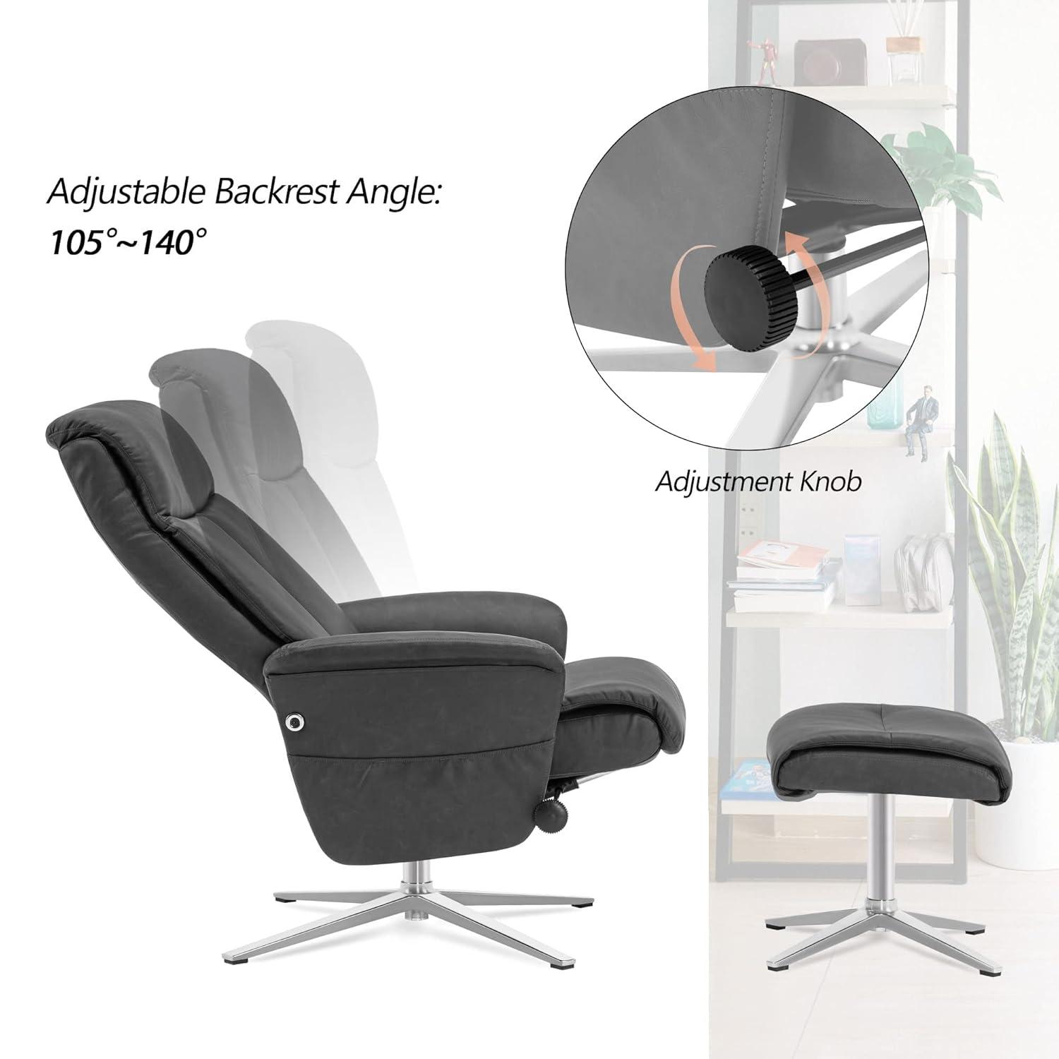 MCombo Recliner with Ottoman, Adult Faux Leather Living Room Chair with Adjustable Backrest and Ottoman