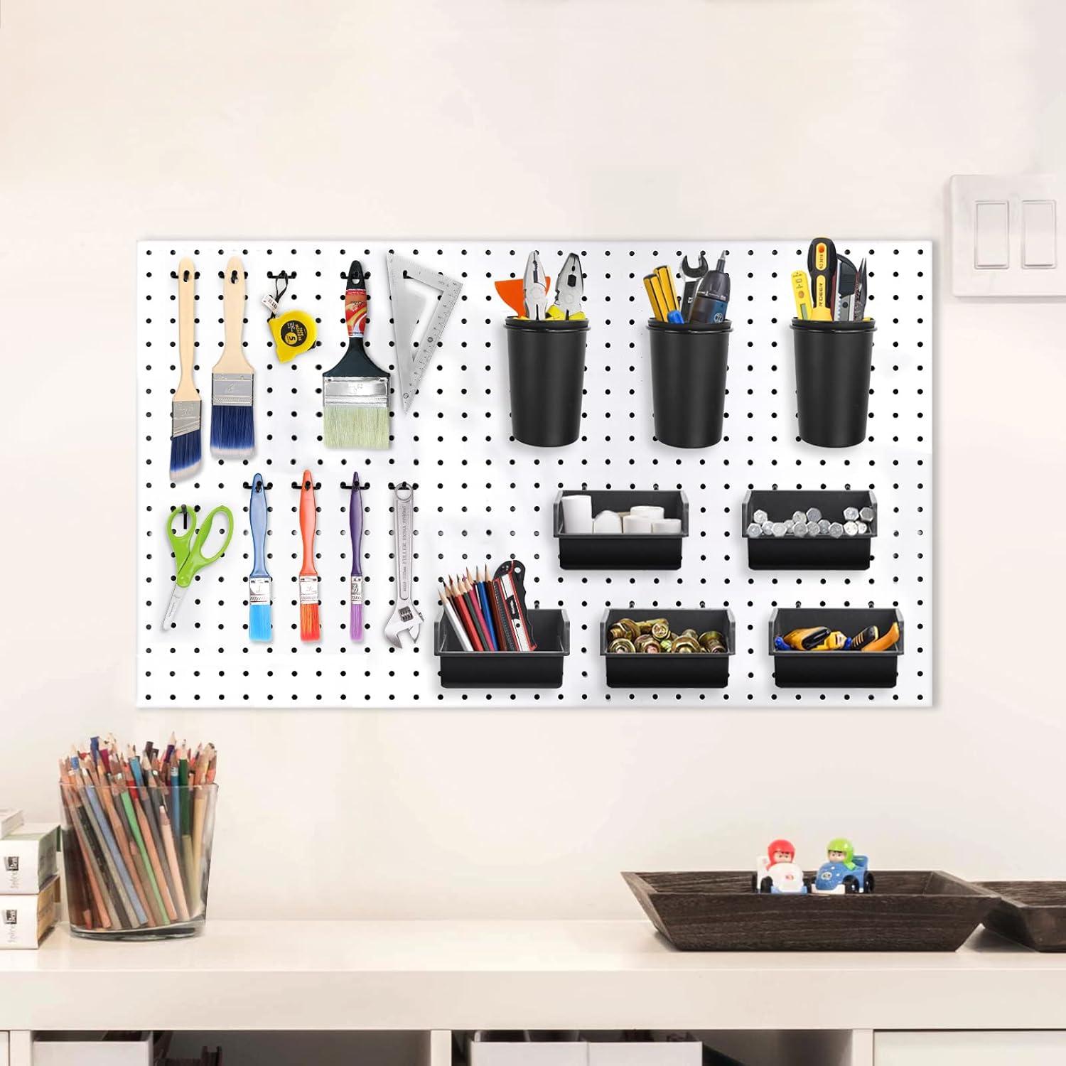 G.Core 12-Pack Pegboard Bins & Cups with Hooks, Plastic Peg Board Accessories for Organizing Tools