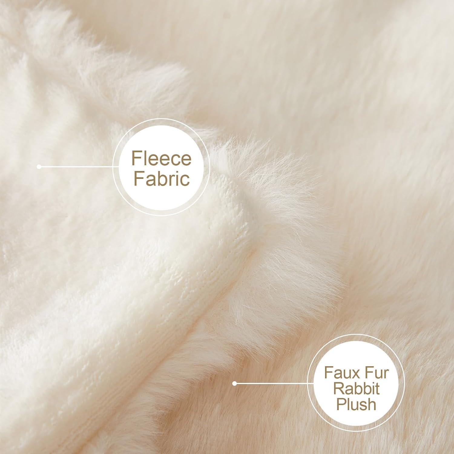 Soft Warm Faux Rabbit Fur Blanket - Thick 1000 G/M Faux Fur Throw with Ruffles - Fluffy Blanket for Bed, Sofa, Office (White, 100 x 160cm / 39" x 63")