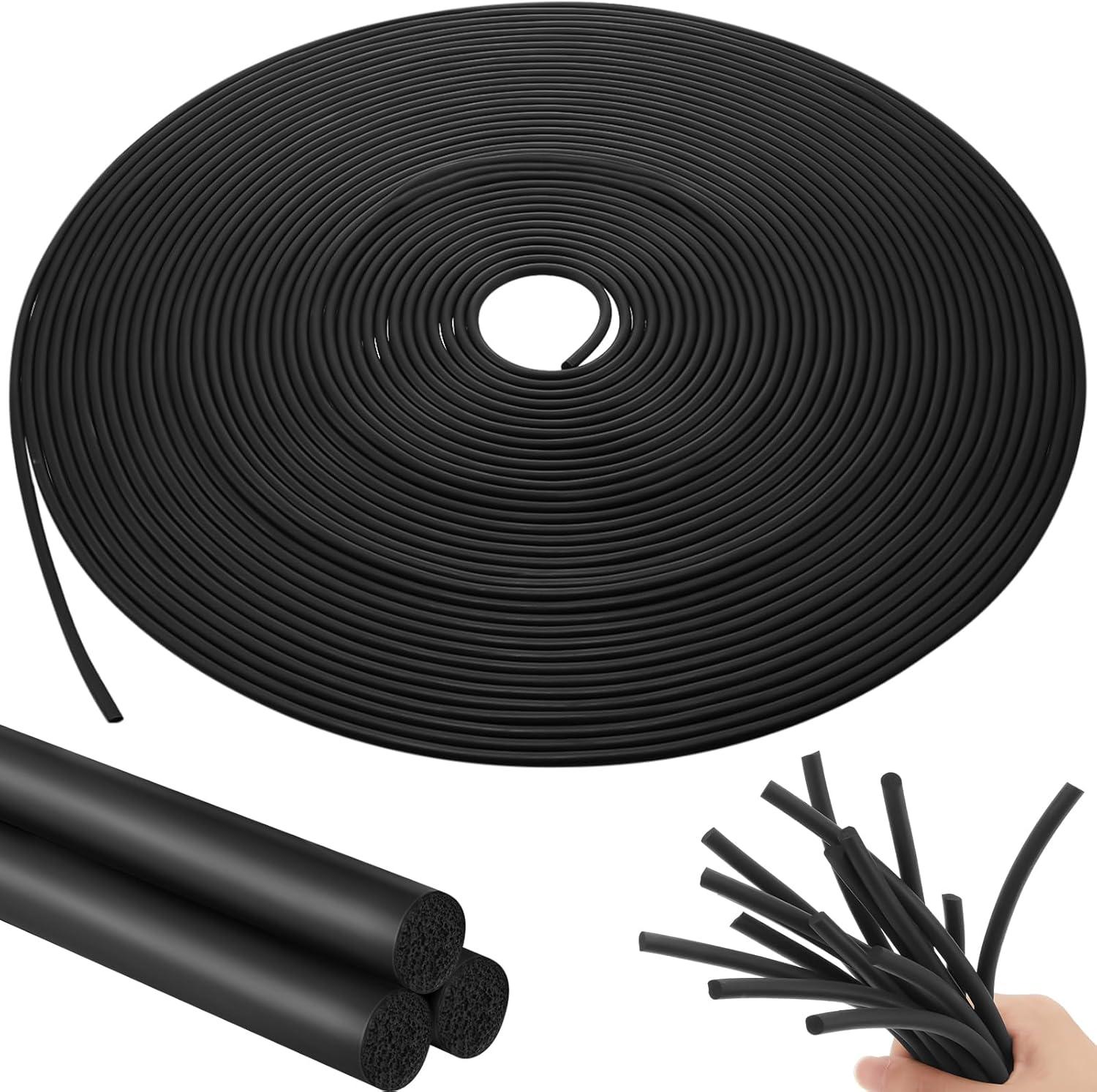 Black Foam Rubber Backer Rod for Gaps and Joints, 1/4 Inch x 100 ft