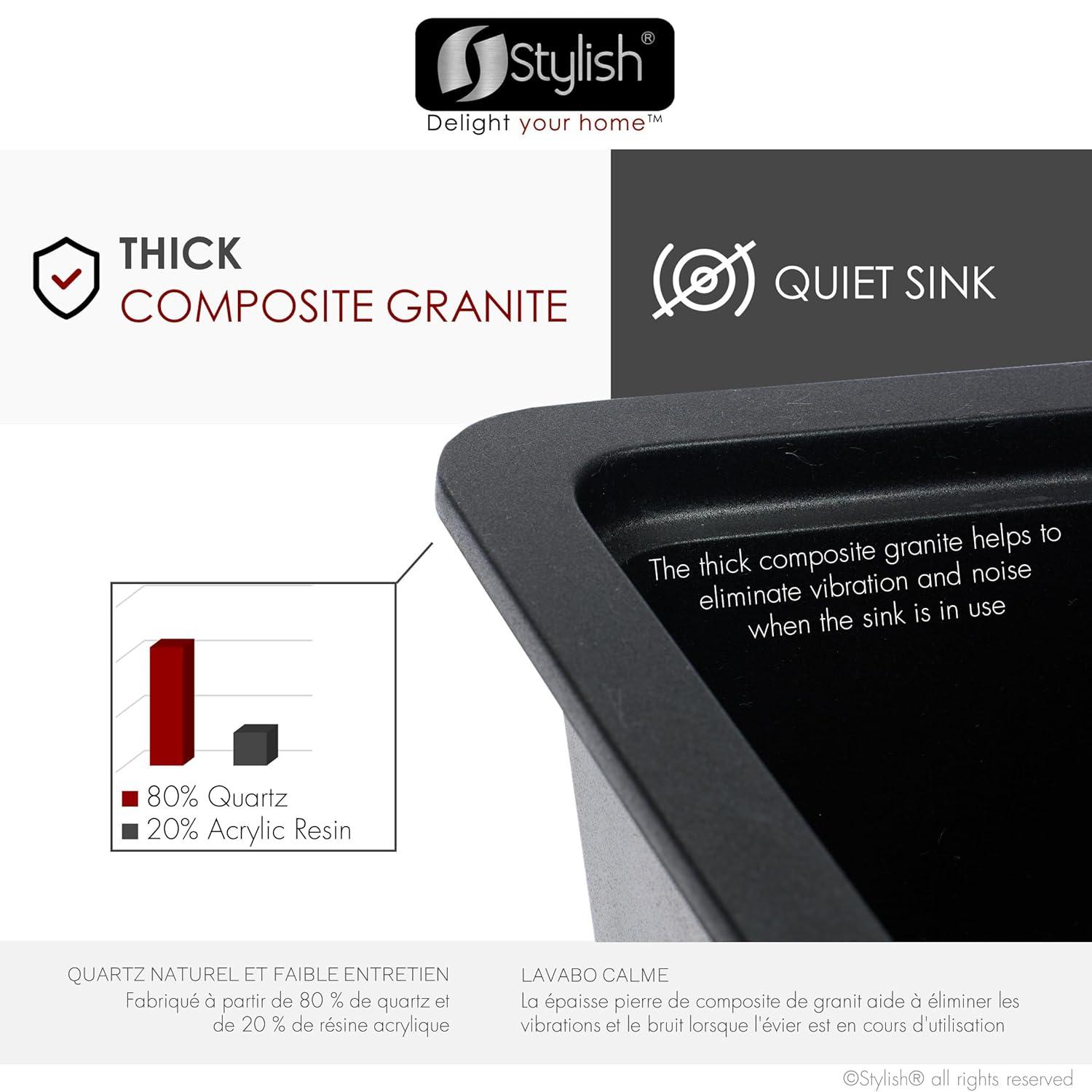 Black Granite Composite Single Bowl Drop-in Kitchen Sink with Accessories