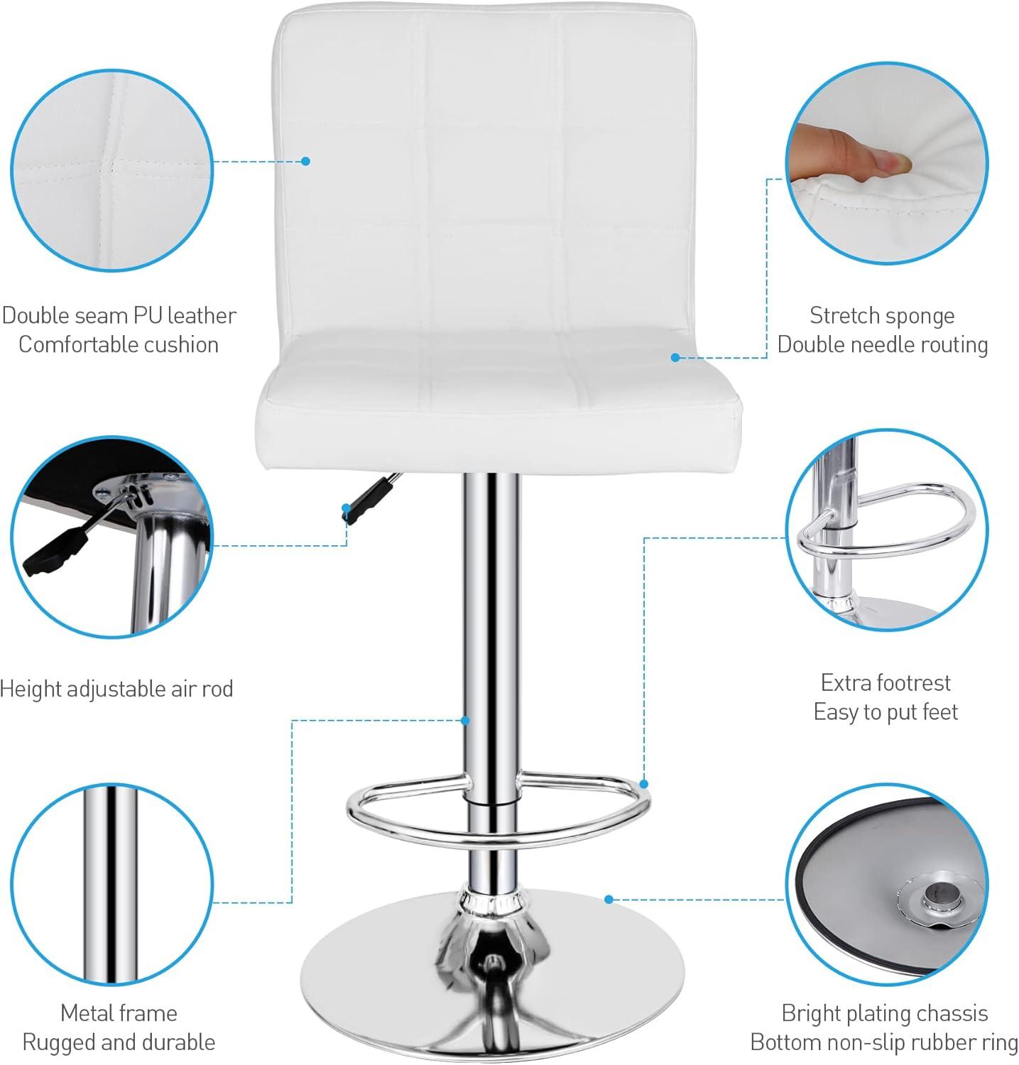 Bar Stools 1 Set Of 2, Counter Height Bar Stools, Square Cushion Bar Stools With Back, Footstool, Cafe, 2 Pieces