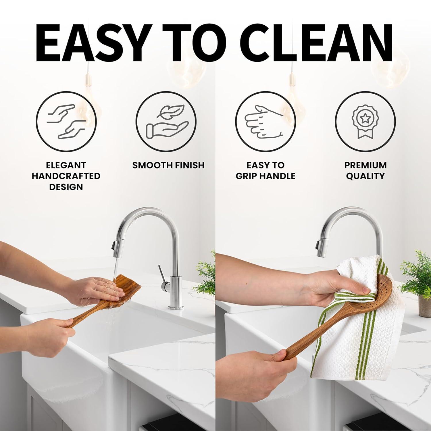 FAST APPLIANCES LLC 9Pcs Wooden Cooking Utensils, Wooden Spoons For Cooking, Teak Wood Kitchen Utensil Set