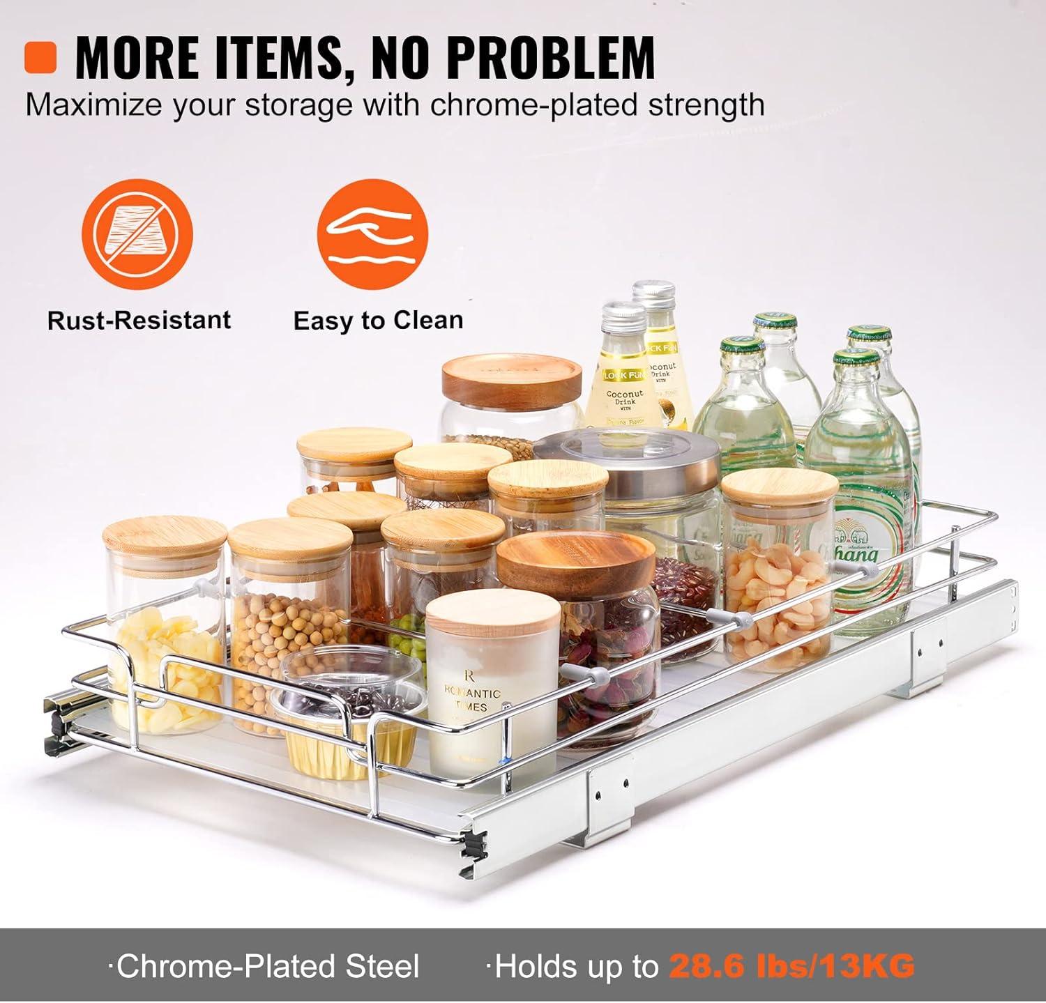 Chrome-Plated Steel Pull Out Cabinet Organizer, 11" x 21"