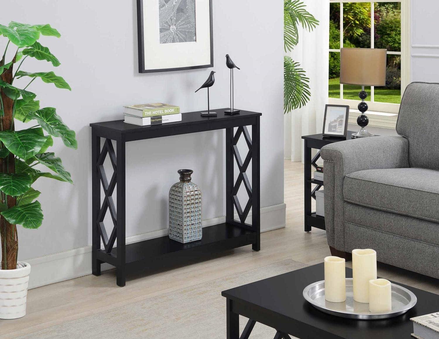 Convenience Concepts Diamond Console Table with Shelf, Black Wood Finish