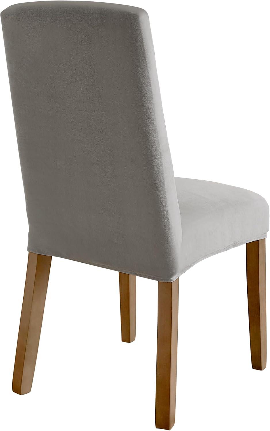 Sure Fit 2pc Hampstead Stretch Velvet Short Dining Chair Cover Light Gray: Polyester & Spandex, Pet Friendly