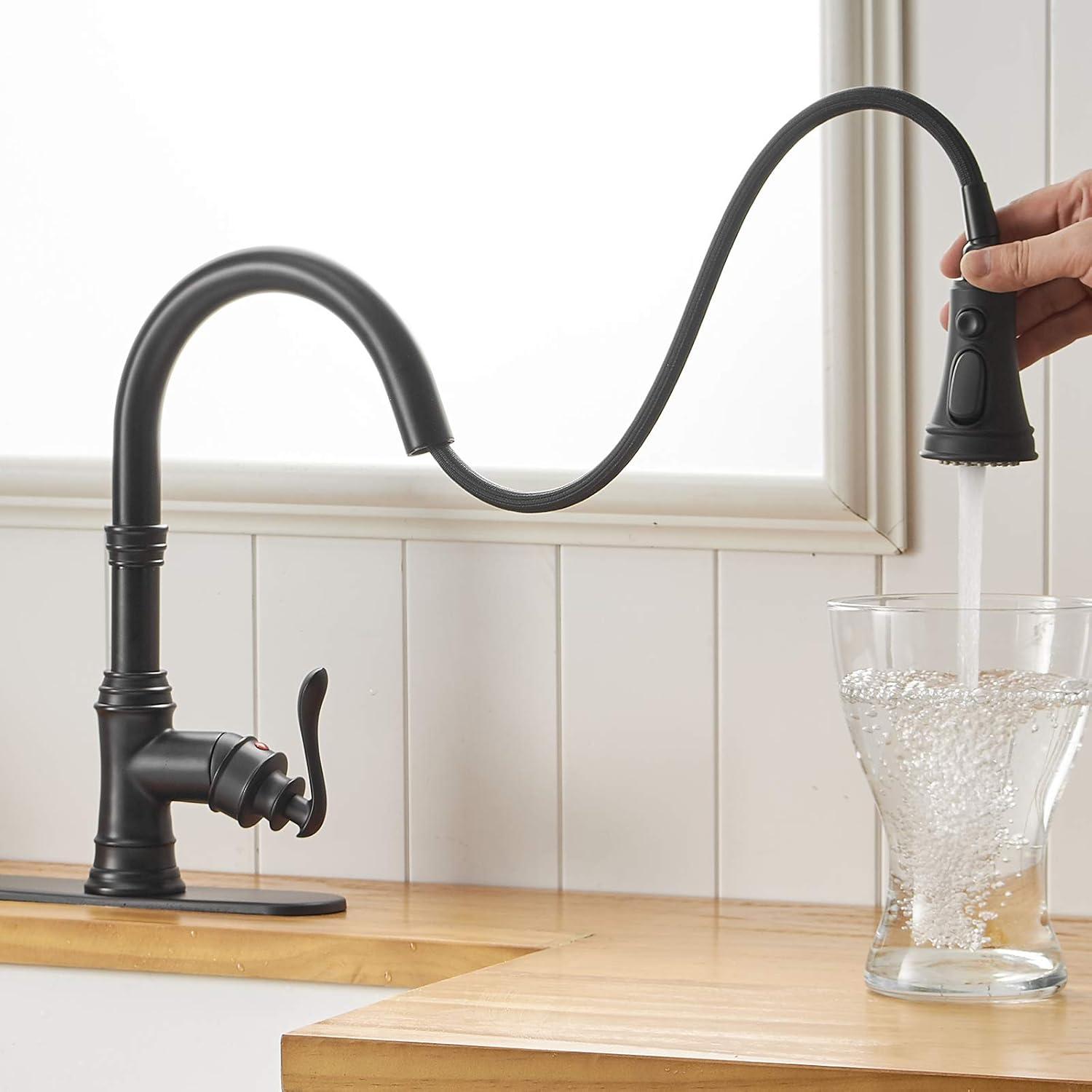 BWE Single-Handle Pull-Down Sprayer 3 Spray High Arc Kitchen Faucet With Deck Plate