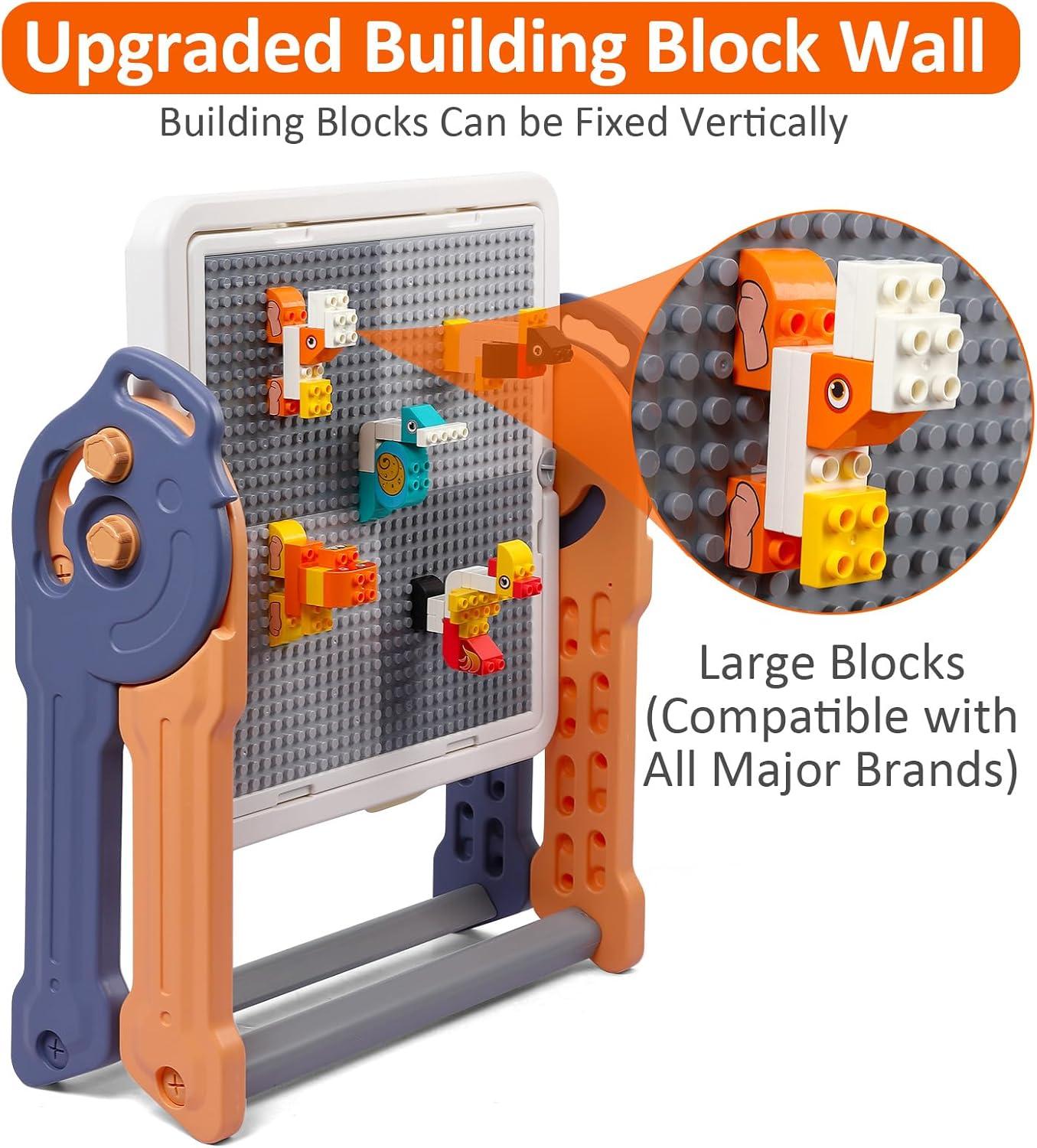 Easel for Kids, Toddler Easel with Building Block Table, Kids Standing Art Easel with Painting Accessories