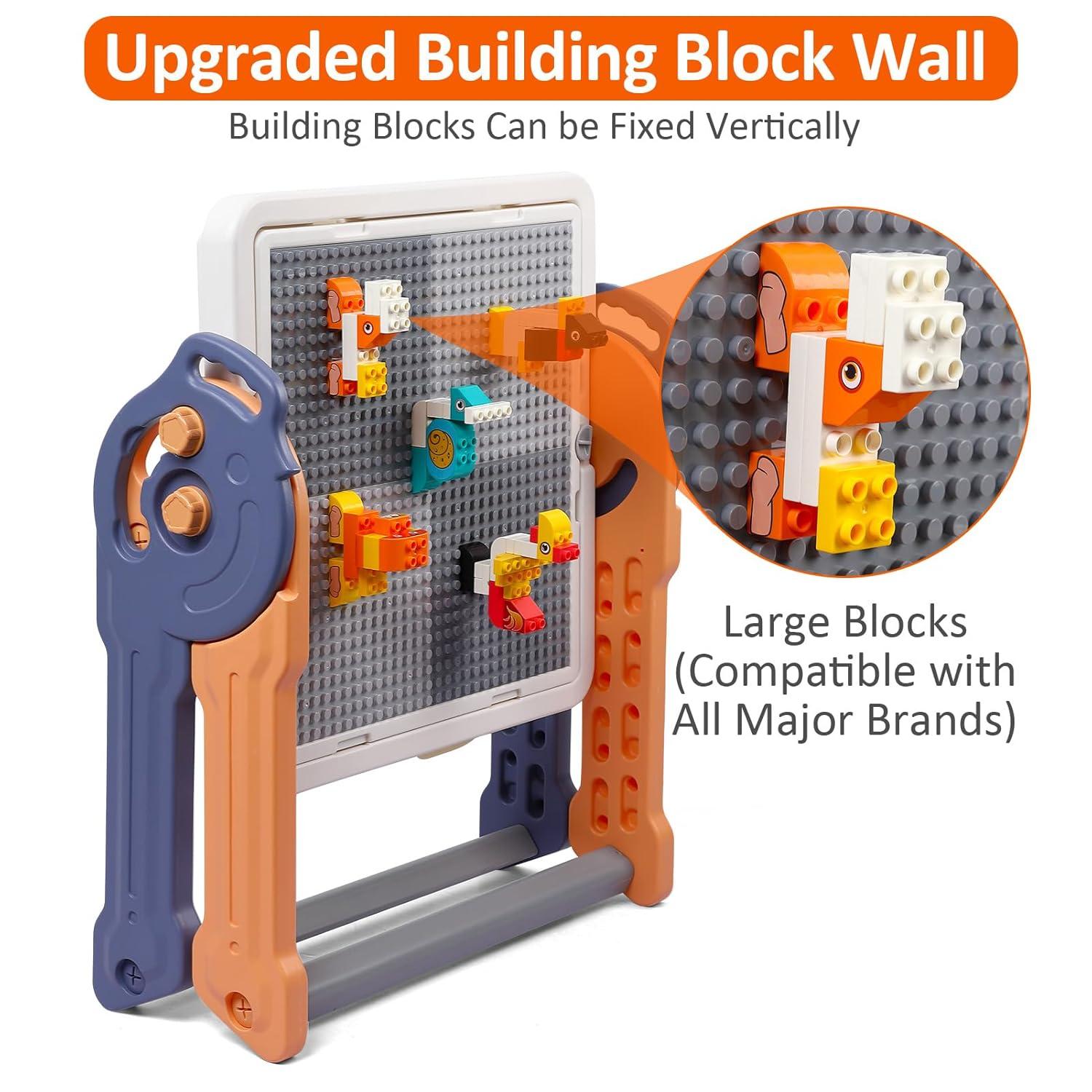 Easel for Kids, Toddler Easel with Building Block Table, Kids Standing Art Easel with Painting Accessories