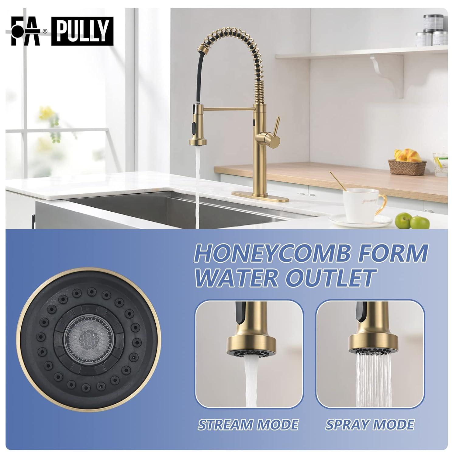 Fapully Touchless Kitchen Faucet with Pull Down Sprayer, Brushed Gold Motion Sensor Smart Commercial Single Handle Single Hole Faucet for Kitchen Sink