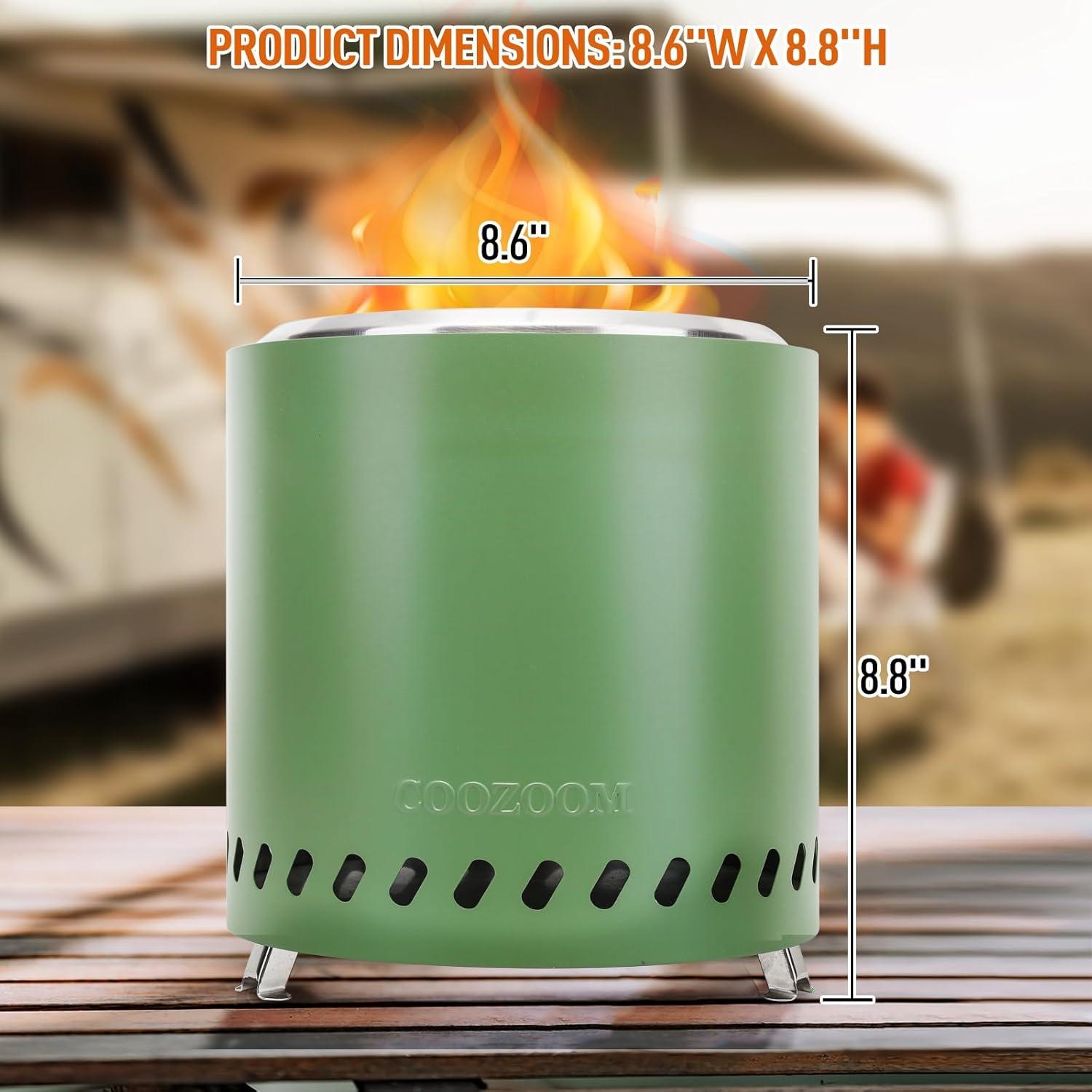Smokeless Fire Pit 9.6 in. H Outdoor Portable Stainless Steel Tabletop Wood Burning Fire Pit with Storage Bag, Green