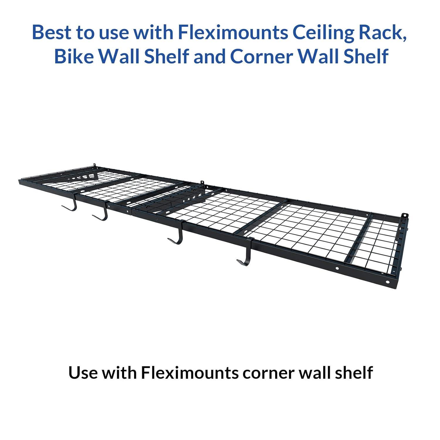 FLEXIMOUNTS 4 Pack Add On Storage Rail Hook Accessory for Ceiling Rack and Wall Shelving, Max Weight Capacity up to 50lbs, Black