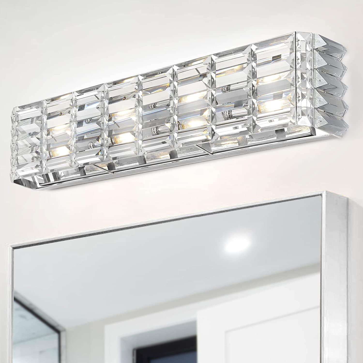 Evelyn Crystal Glam 24" Chrome LED Vanity Light with Mid-Century Flair