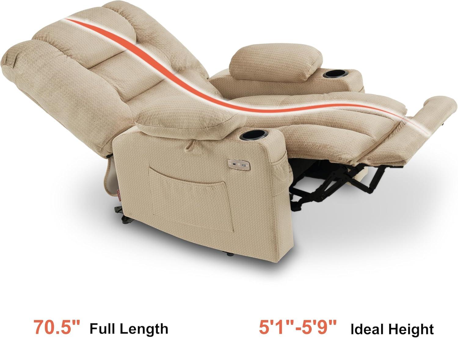 Color Electric Power Recliner Chair with Heat and Massage, USB Ports, Cup Holders