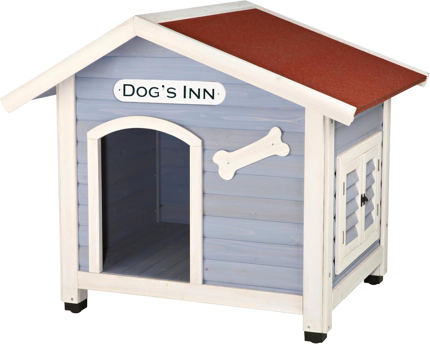 Medium Blue Wooden Dog House with Raised Floor