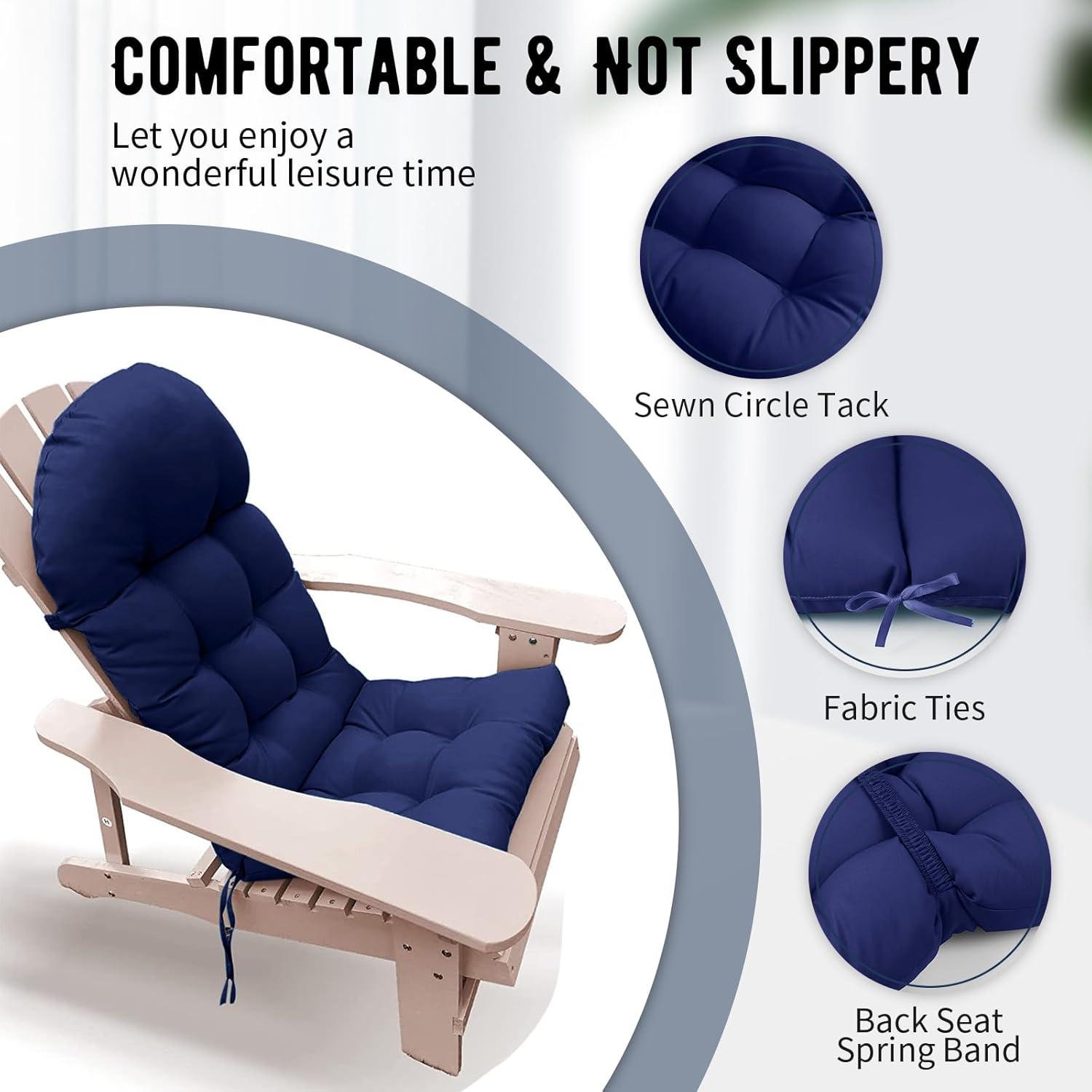 Crestlive Products Adirondack Style Patio Outdoor Chair Cushion for Adirondack Chair or Lounge Rocking Chair - See picture 2-Piece Set, Navy Blue