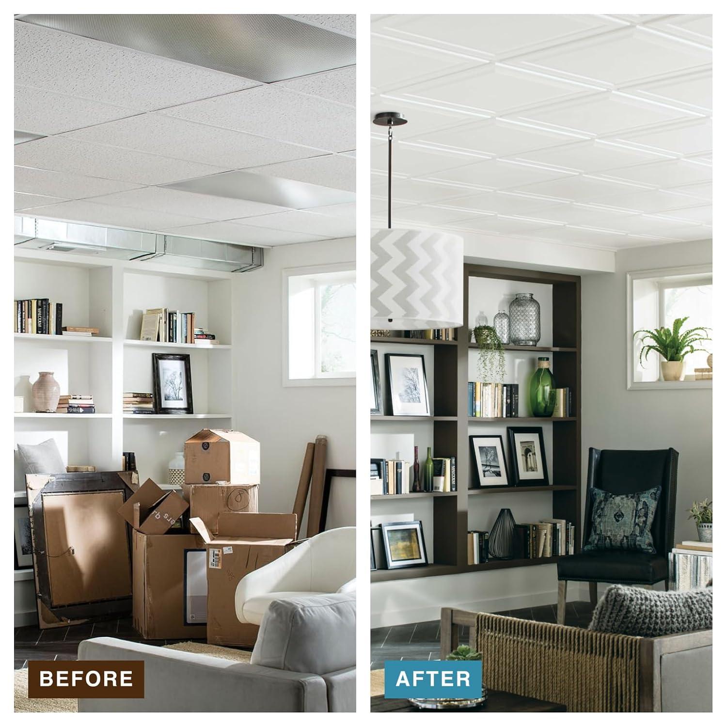 Armstrong 2x2 LEDGES Acoustic Ceiling Tiles for Suspended Ceiling Grids, 6-tiles per pack, White