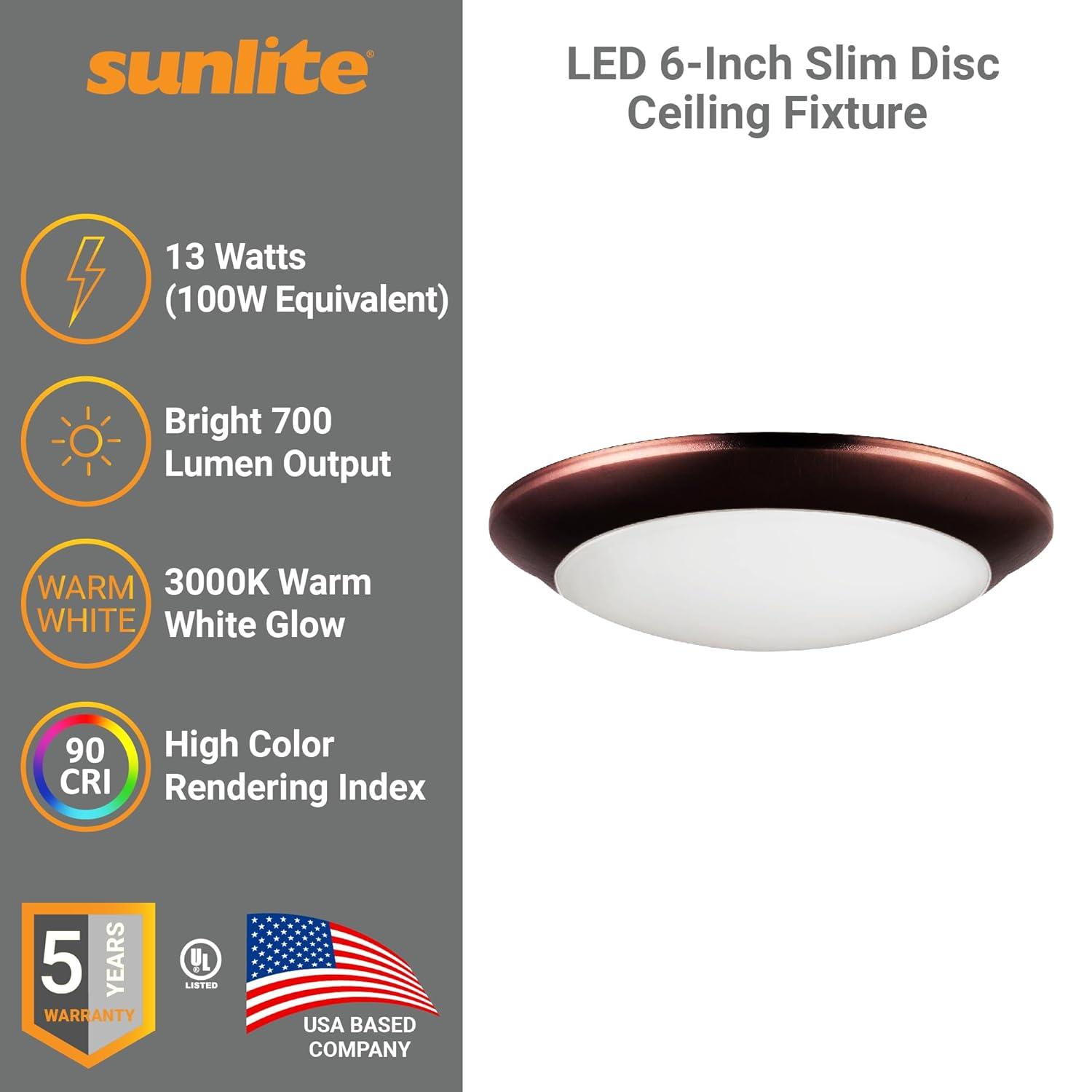 Sunlite 88385-SU 13w 6" LED Slim Disc Ceiling Fixture Bronze Warm White 3000k