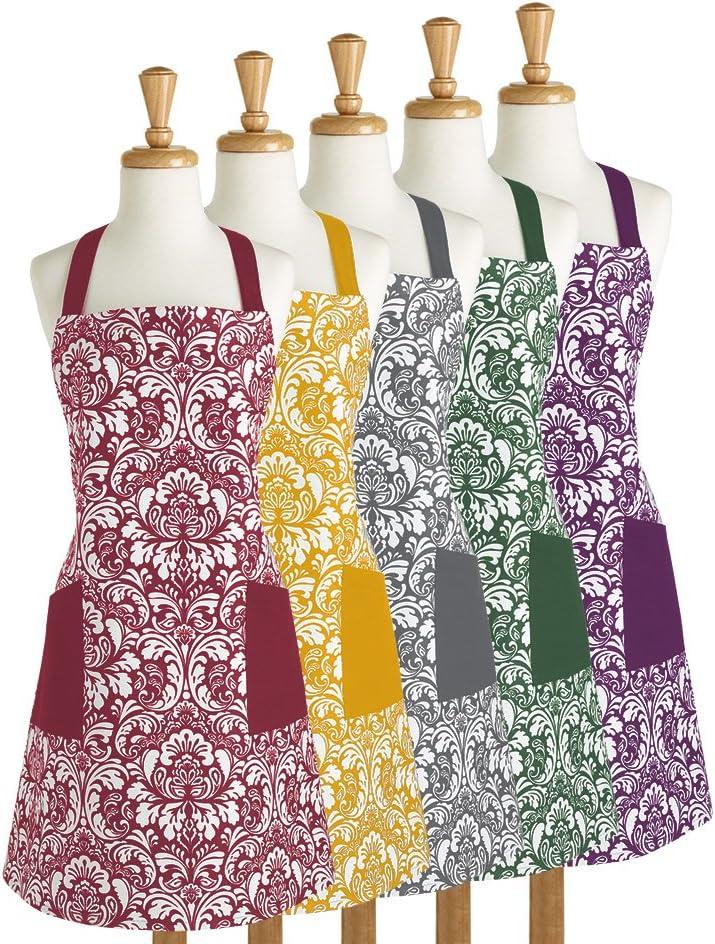 Design Imports  Damask 2 Pocket Printed Apron Wine
