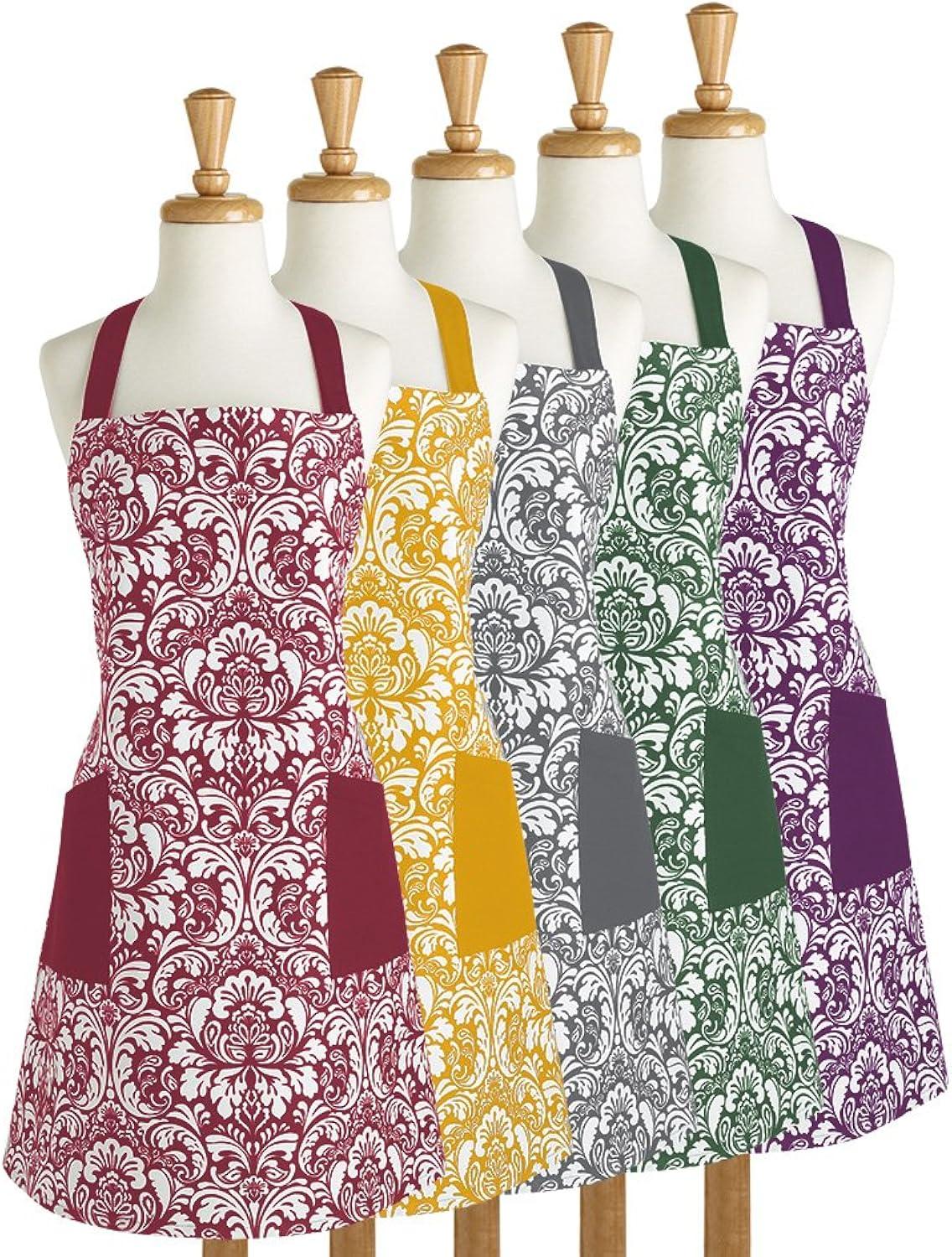 Design Imports  Damask 2 Pocket Printed Apron Wine