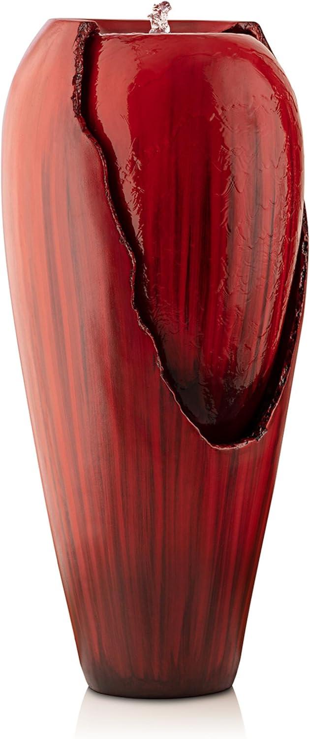 Alpine Corporation DIG100XS-RD Outdoor Floor Antique Jar Water Fountain with LED Lights, Vintage Light Waterfall, 33", Red