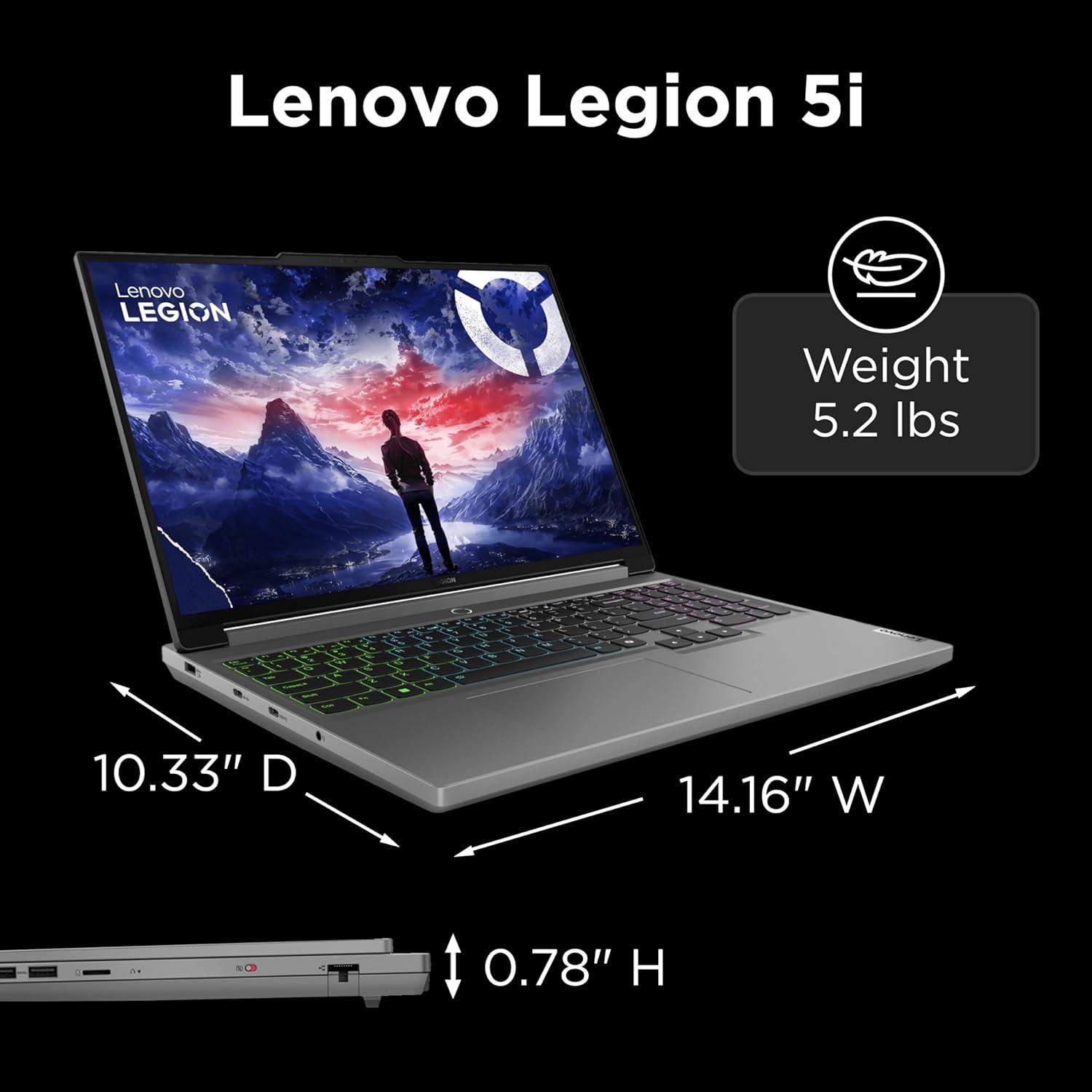 Lenovo Legion 5 16IRX9 16" Laptop, Intel Core i7-14650HX, 32GB RAM, 512GB SSD, NVIDIA GeForce RTX 4070, Windows 11 Home, Luna Grey, 83DG00BDUS