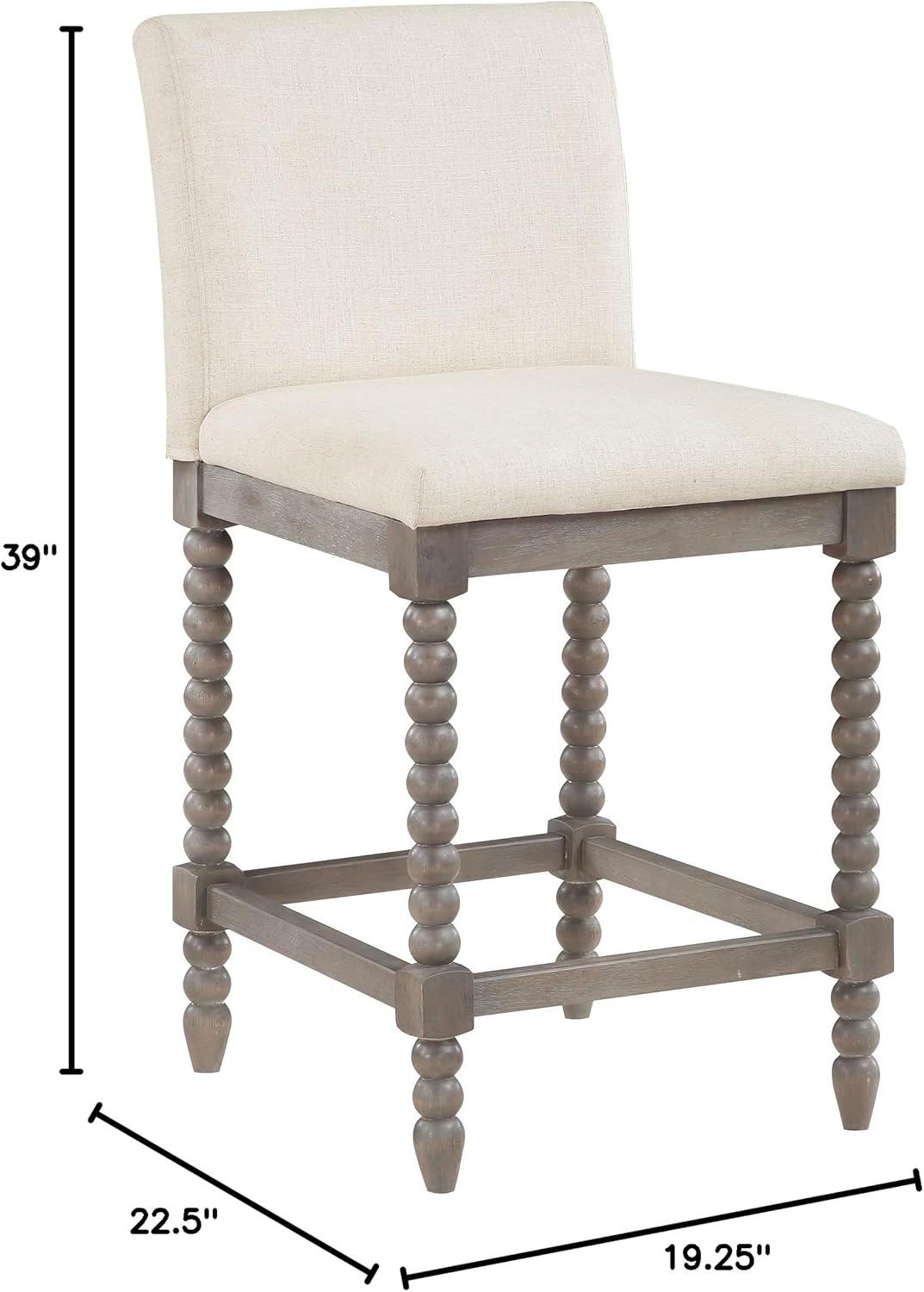 Abbott 26" Spindle Counter Stool with Brushed Gray Frame and Linen White Fabric