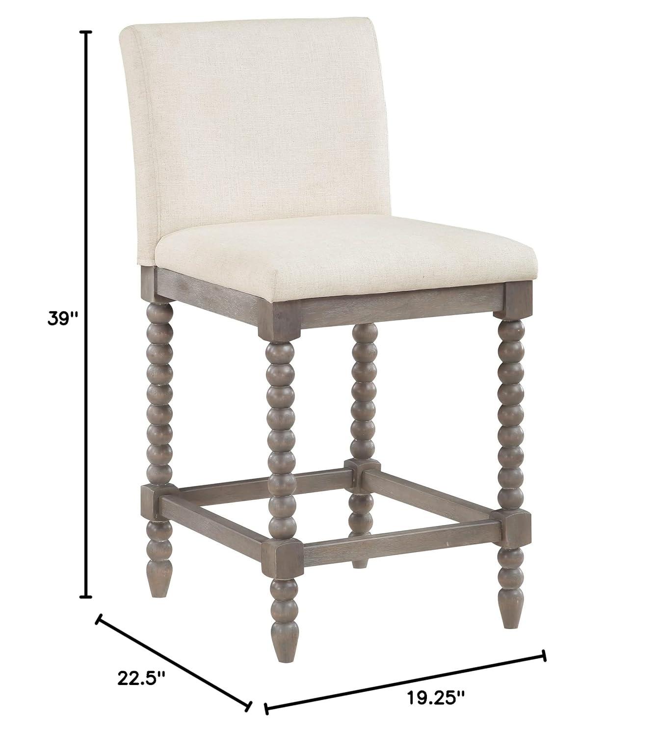 Abbott Taburete de 26" con Estructura Gris Cepillado y Tela Blanca Lino