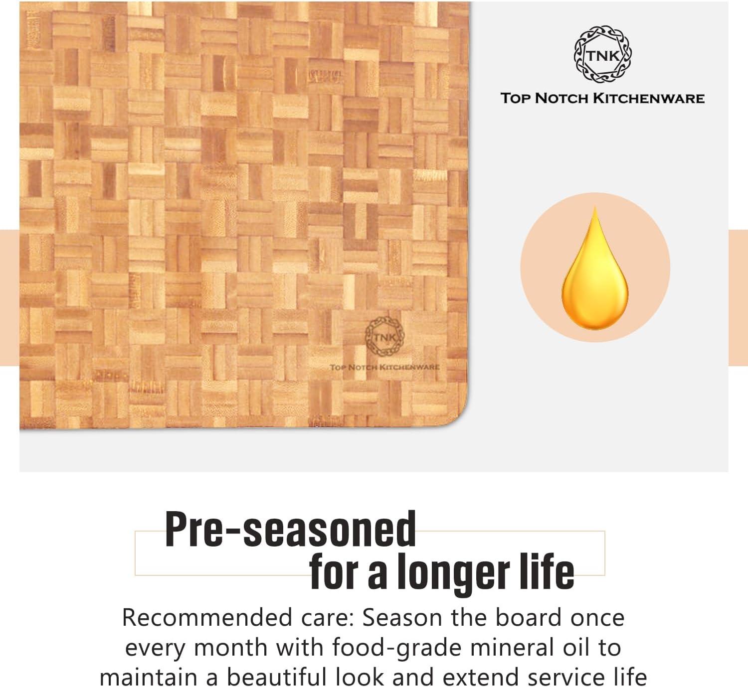 Small End Grain Bamboo Cutting Board | Professional, Antibacterial Butcher Block | NonSlip Rubber Feet by Top Notch Kitchenware