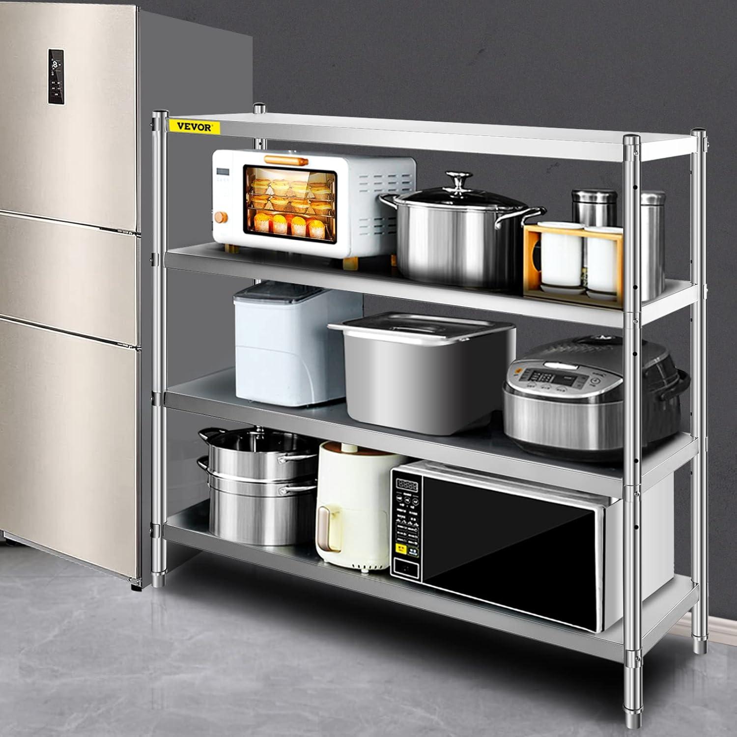 VEVOR 4-Tier Adjustable Stainless Steel Storage Shelf