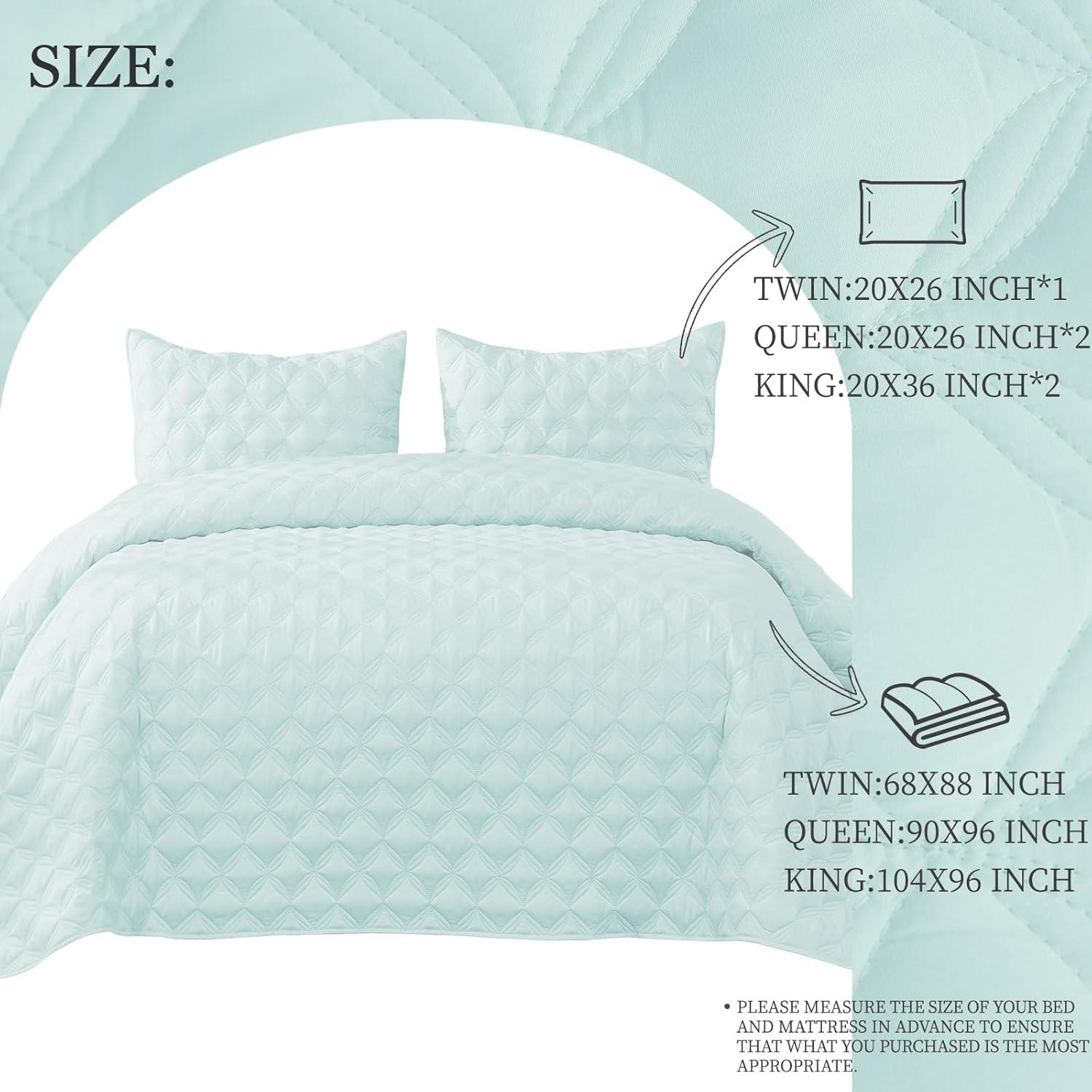 Exclusivo Mezcla Queen Quilt Bedding Set, Lightweight Soft Light Grey Queen Bedspreads Coverlets with Geometric Stitched Pattern
