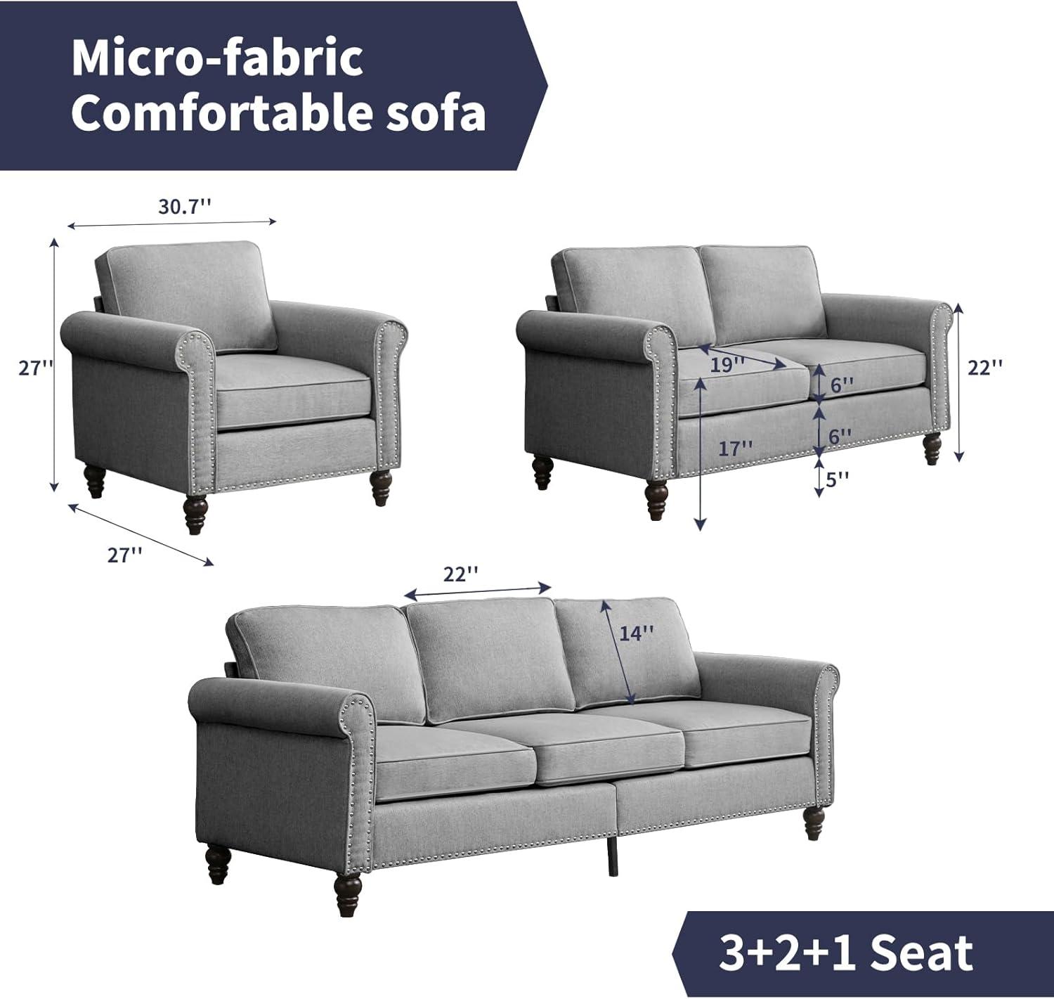 Alcott Hill® Devondrick 3-Piece Sofa Set | 3-Seater Sofa Couch, Loveseat and Single Sofa Chair for Small Spaces | Easy Assembly & Stain Resistant Fabric (Apartment/Dorm Ready)